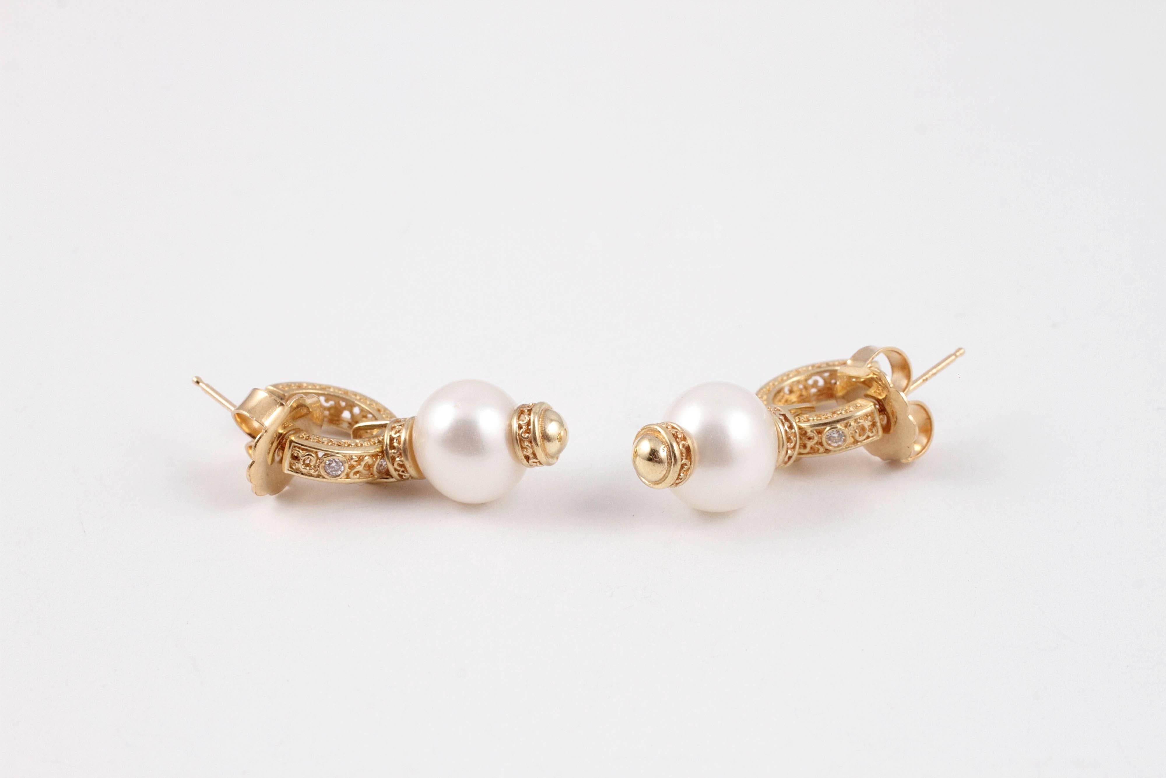 Pearl Diamond Yellow Gold Earrings 1