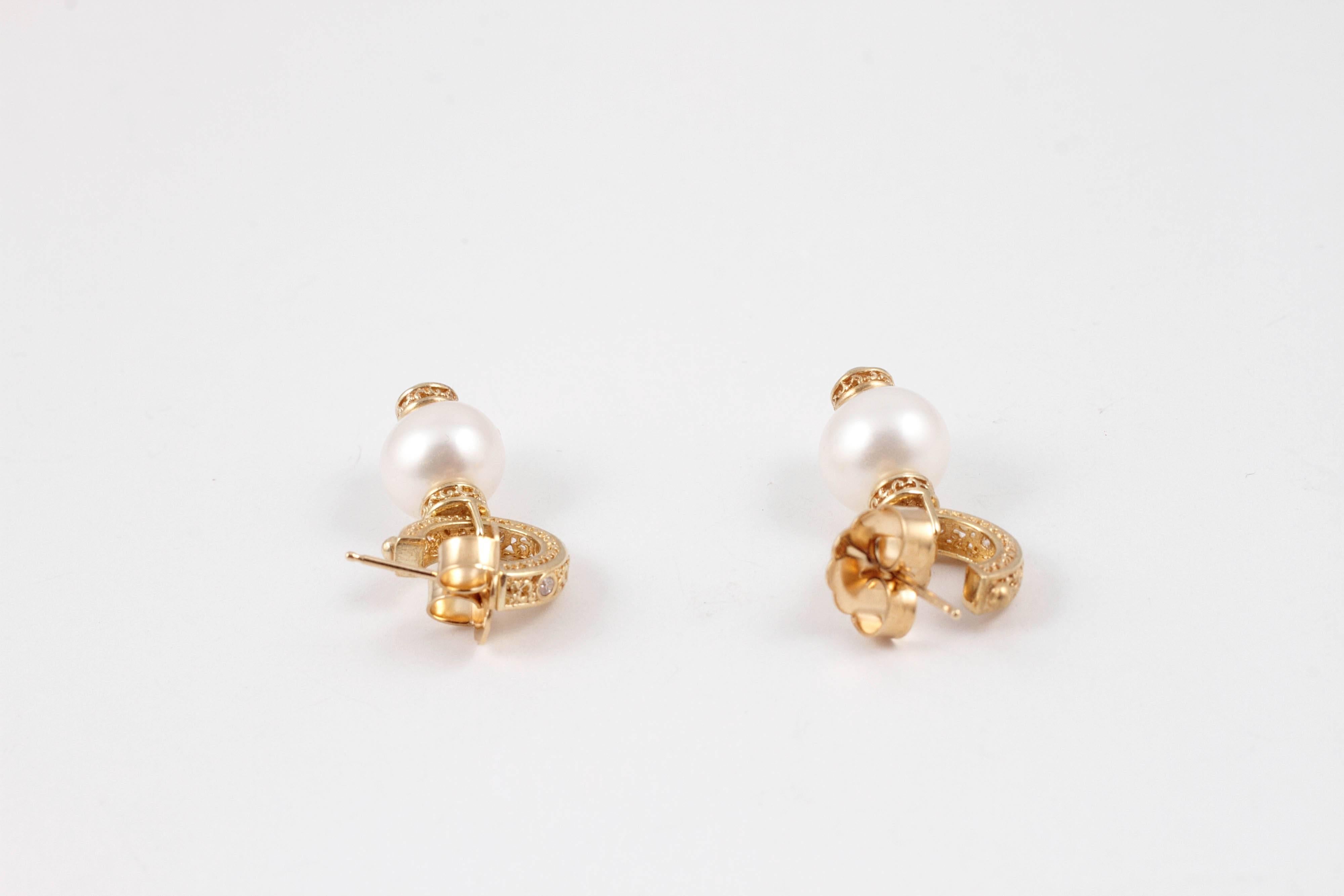 Pearl Diamond Yellow Gold Earrings 2