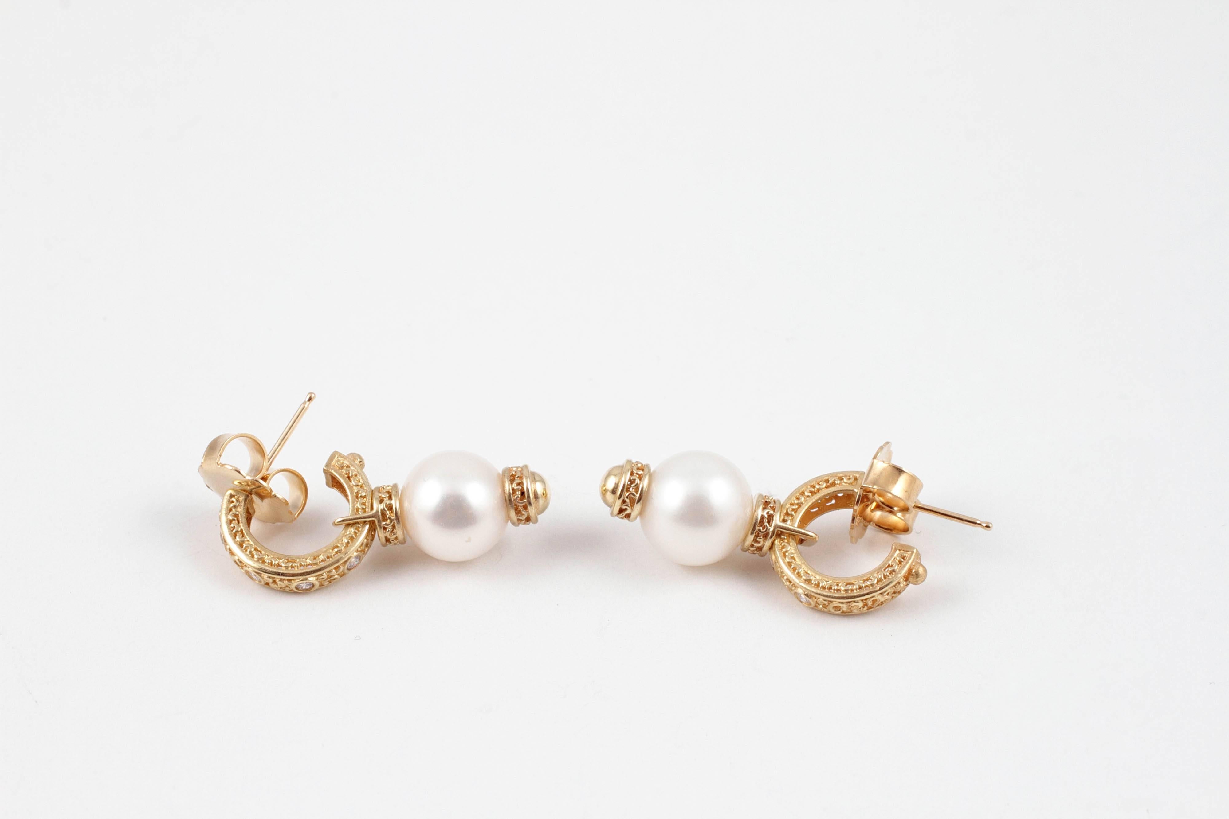 Pearl Diamond Yellow Gold Earrings 3
