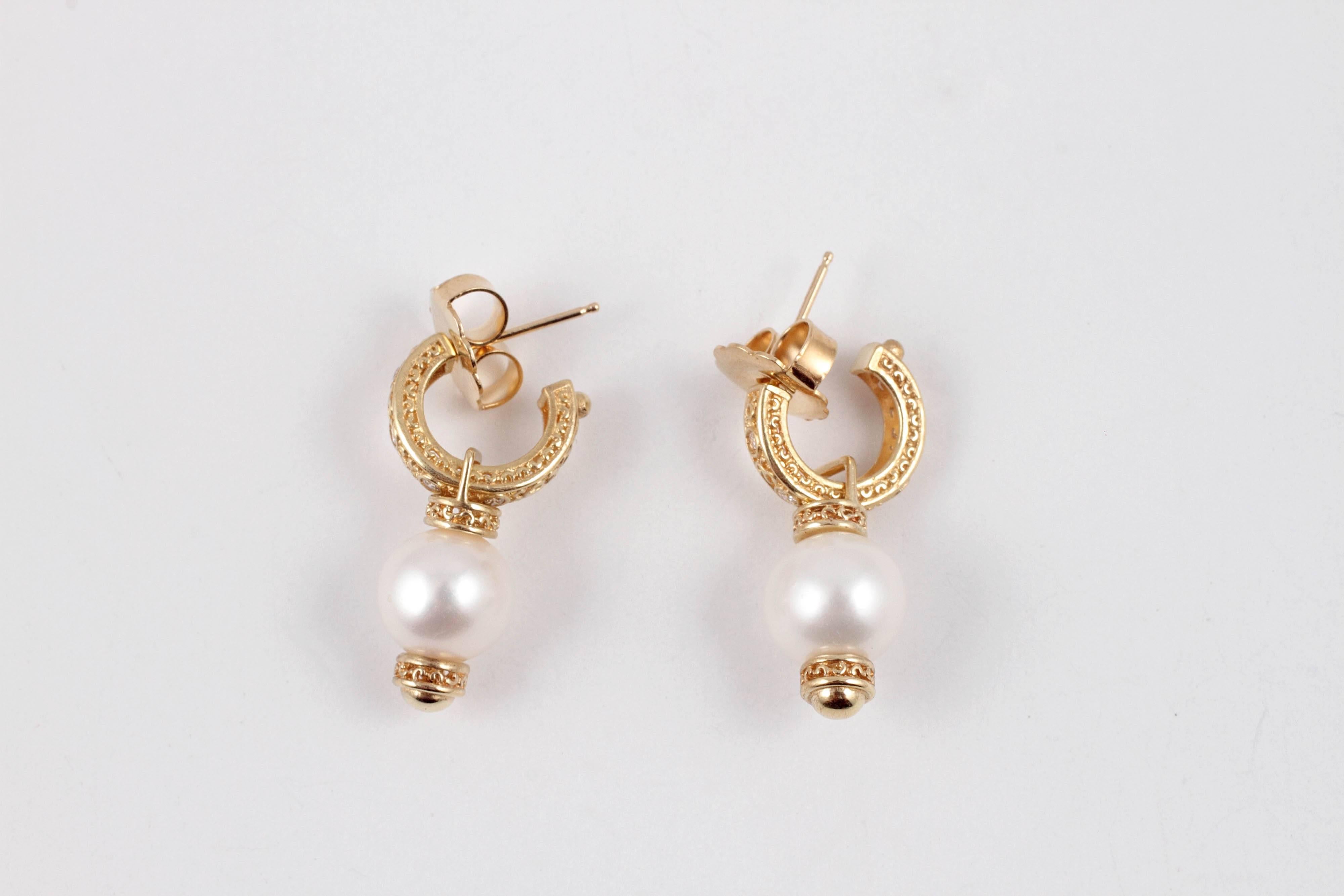 Pearl Diamond Yellow Gold Earrings 4