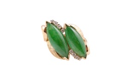 Natural Jadeite and Diamond Ring 18 Karat Yellow Gold