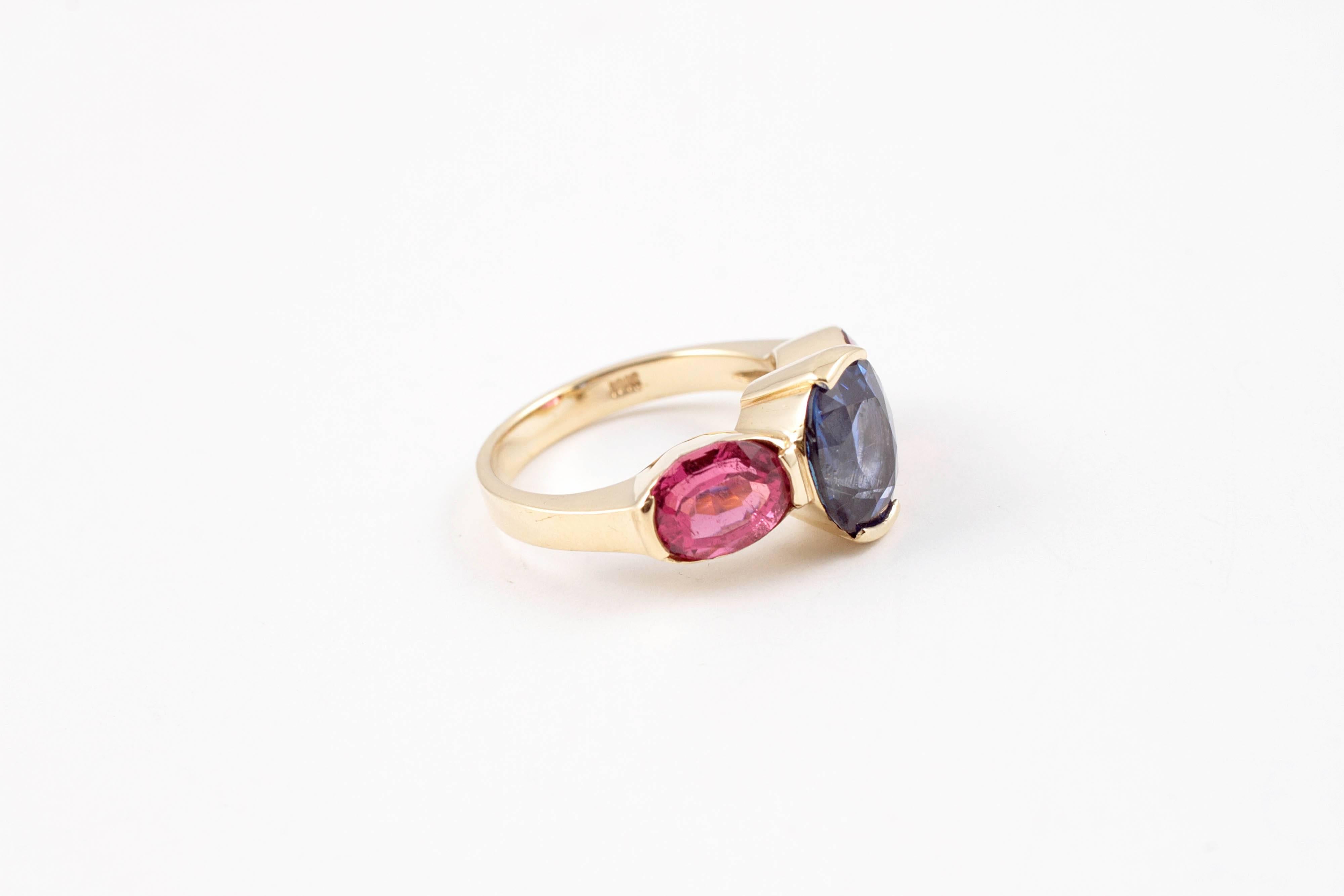 pink tourmaline blue sapphire ring