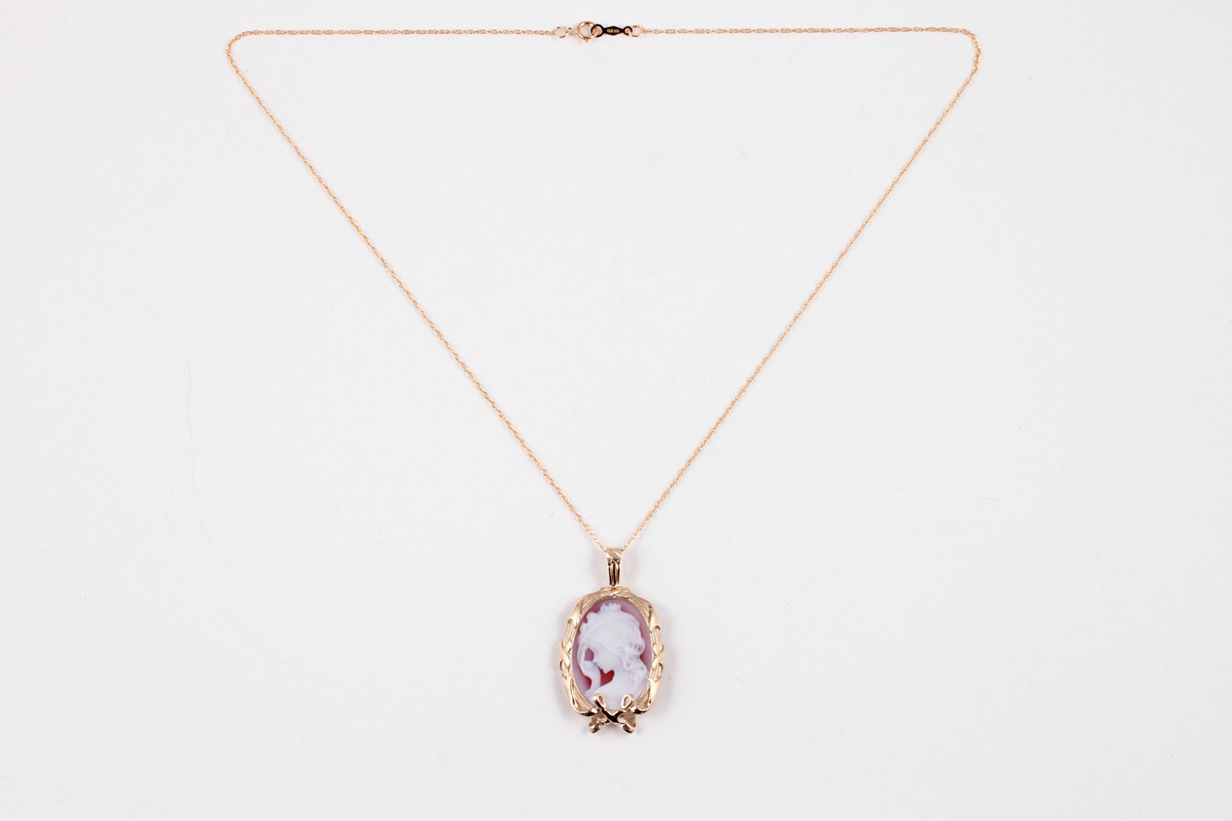 10 karat Sardonyx Cameo pendant on 18 inch gold filled chain.  Lovely and special!