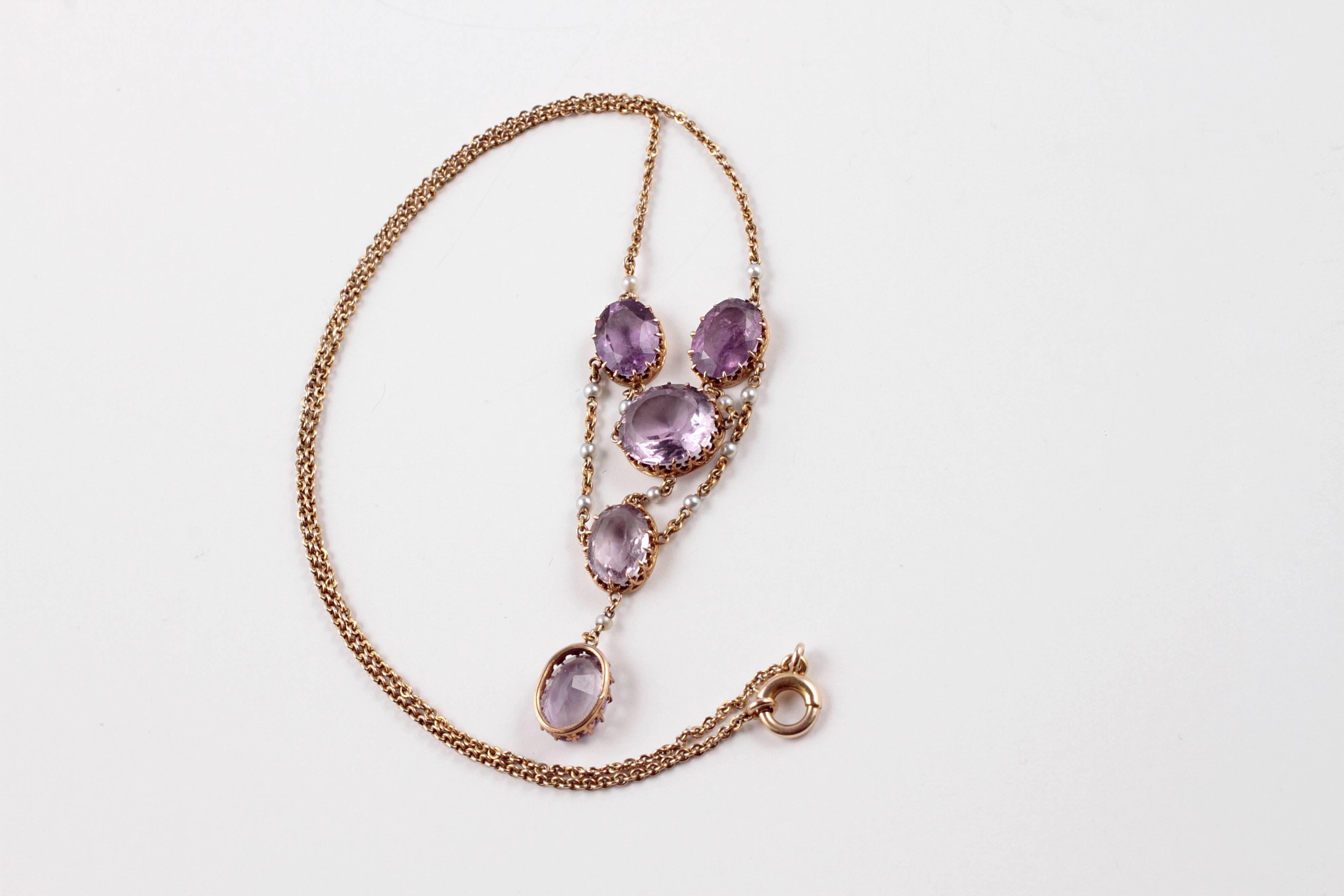 Edwardian Amethyst Seed Pearl Necklace In Good Condition In Dallas, TX