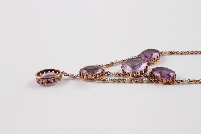 Edwardian Amethyst Seed Pearl Necklace For Sale 3