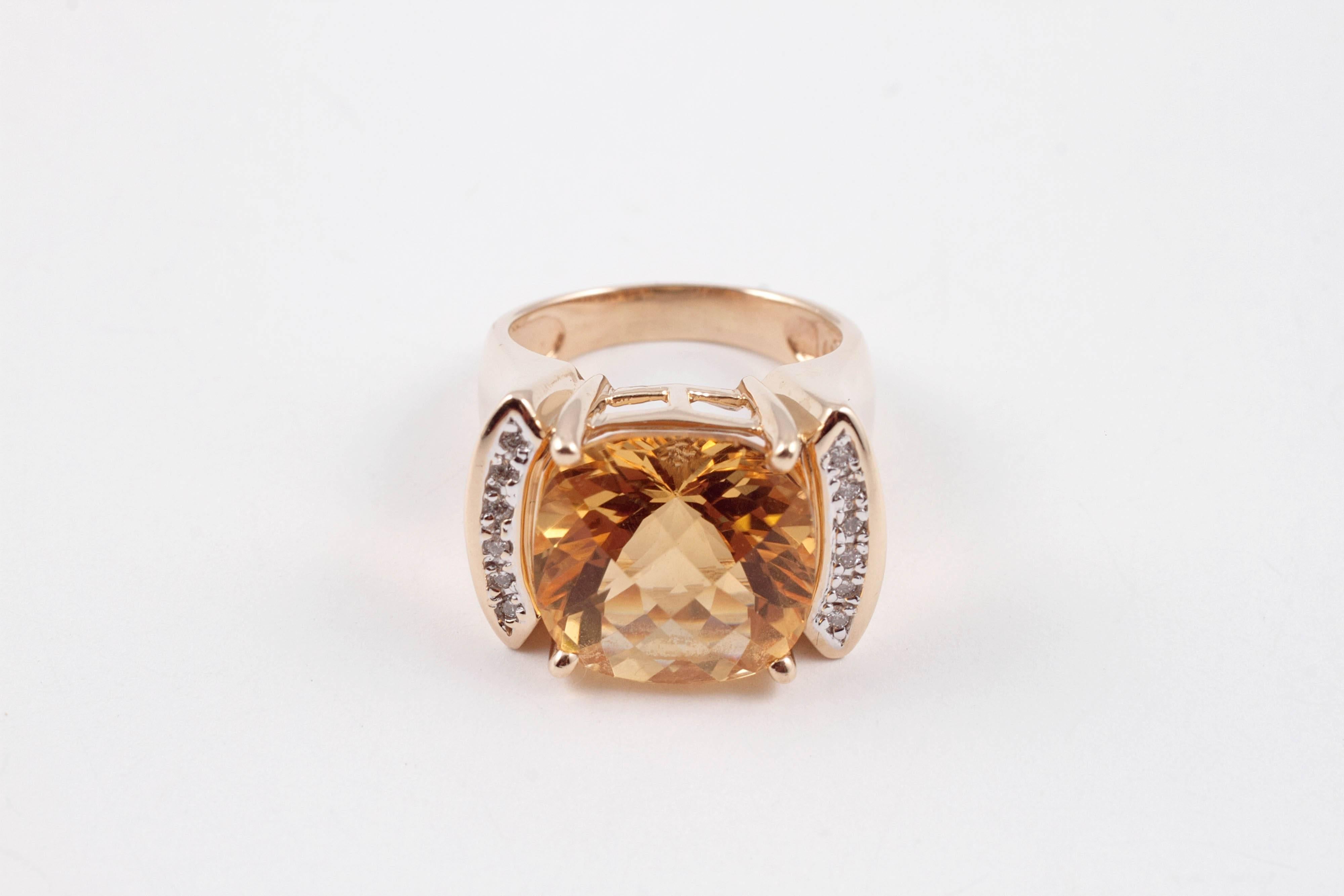 Fabulous 11.00 carat Citrine and Diamond Ring In Good Condition In Dallas, TX