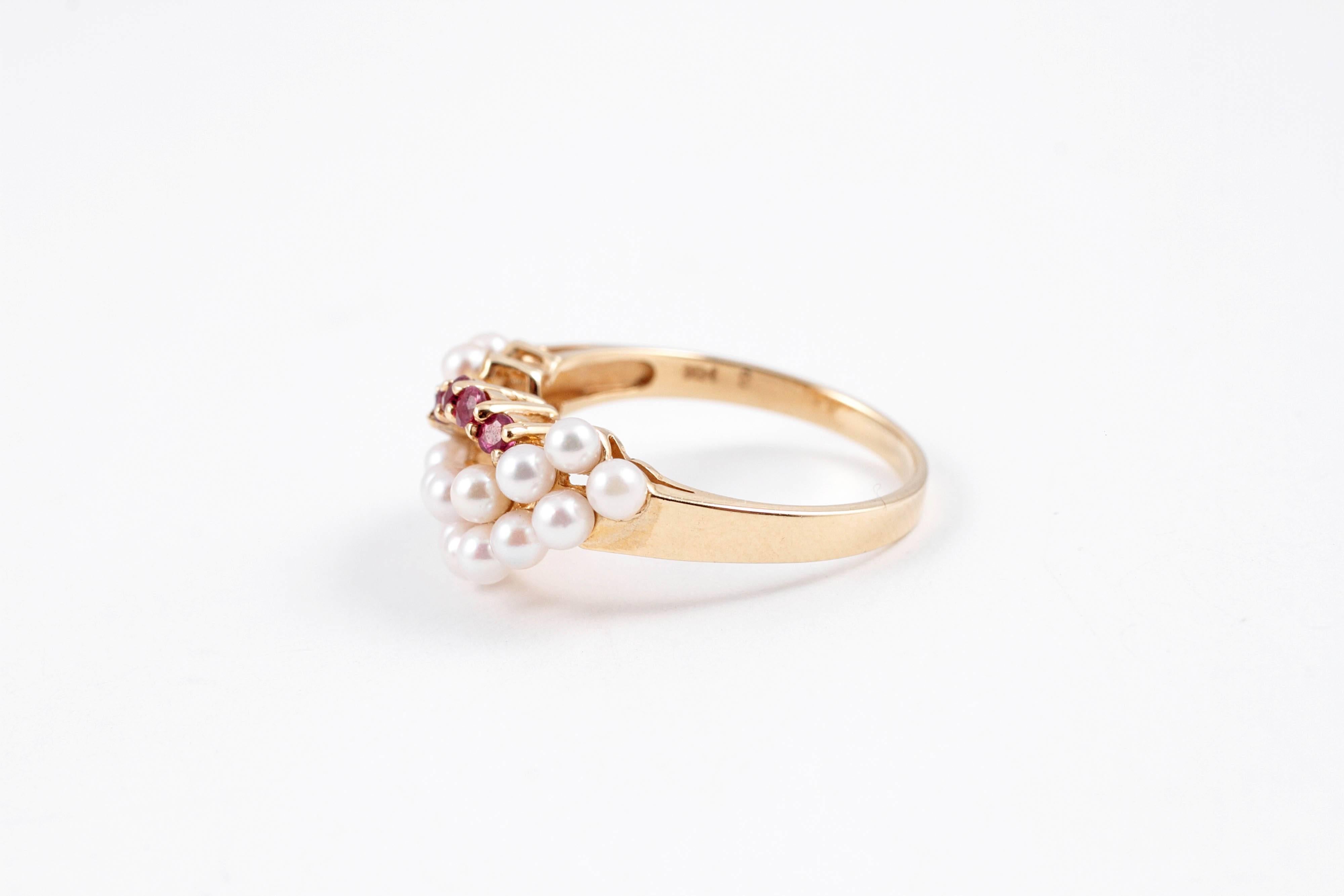 Cultured Pearl Ruby Yellow Gold Ring 1