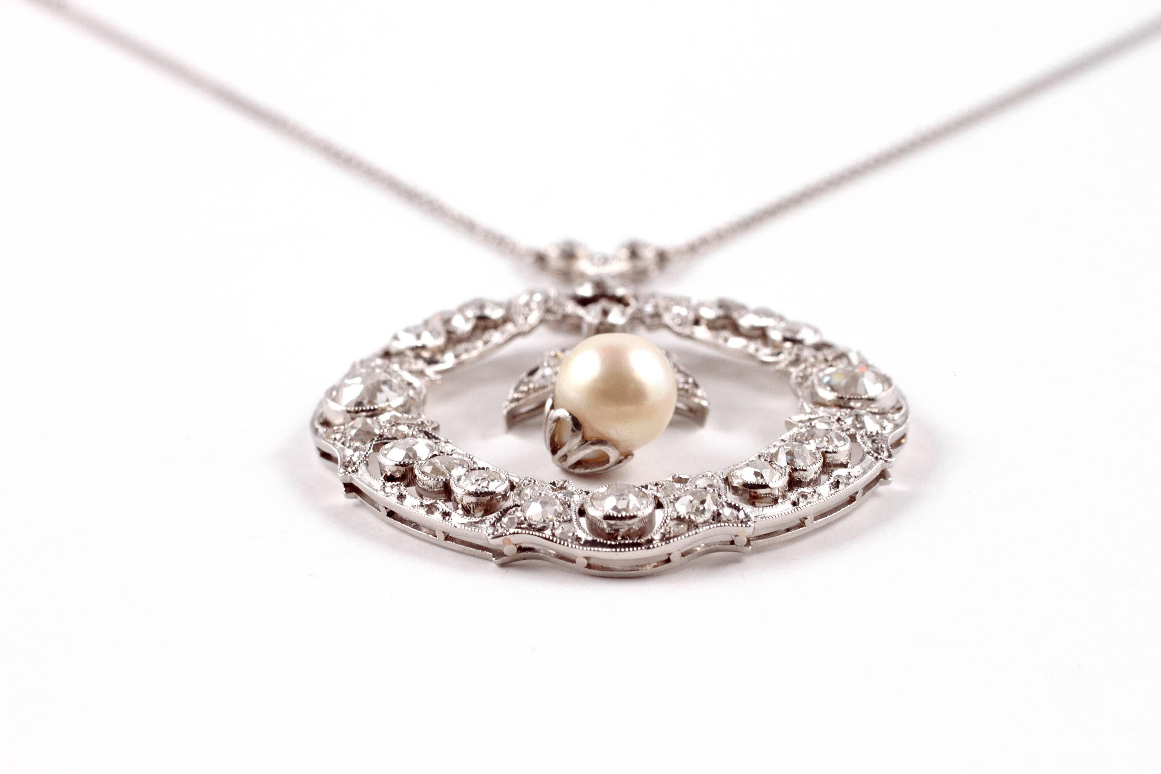 Women's Edwardian 3.20 Carat Diamond Pearl Necklace