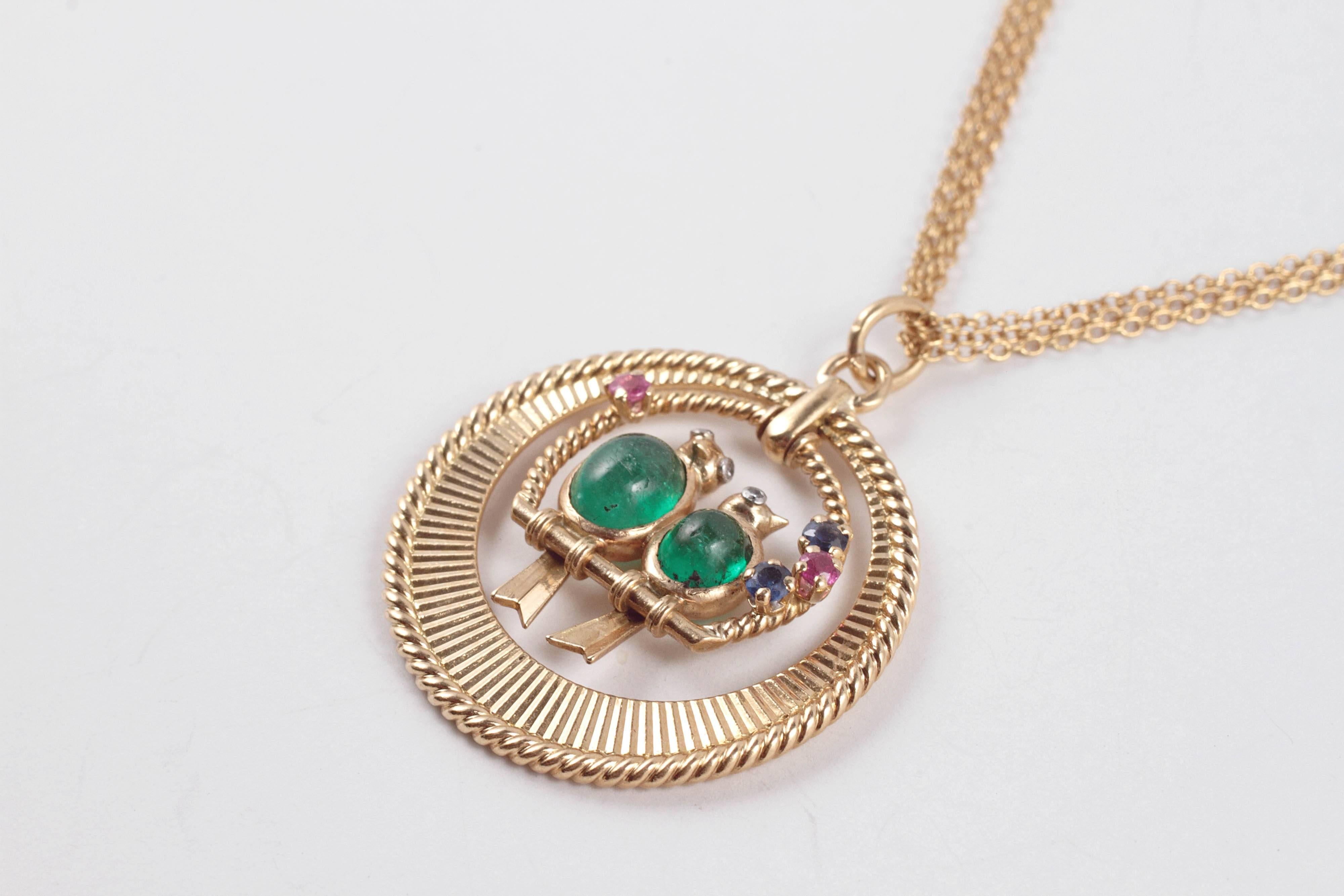 Van Cleef & Arpels Emerald Sapphire Ruby Pendant with Associated Chain In Excellent Condition In Dallas, TX