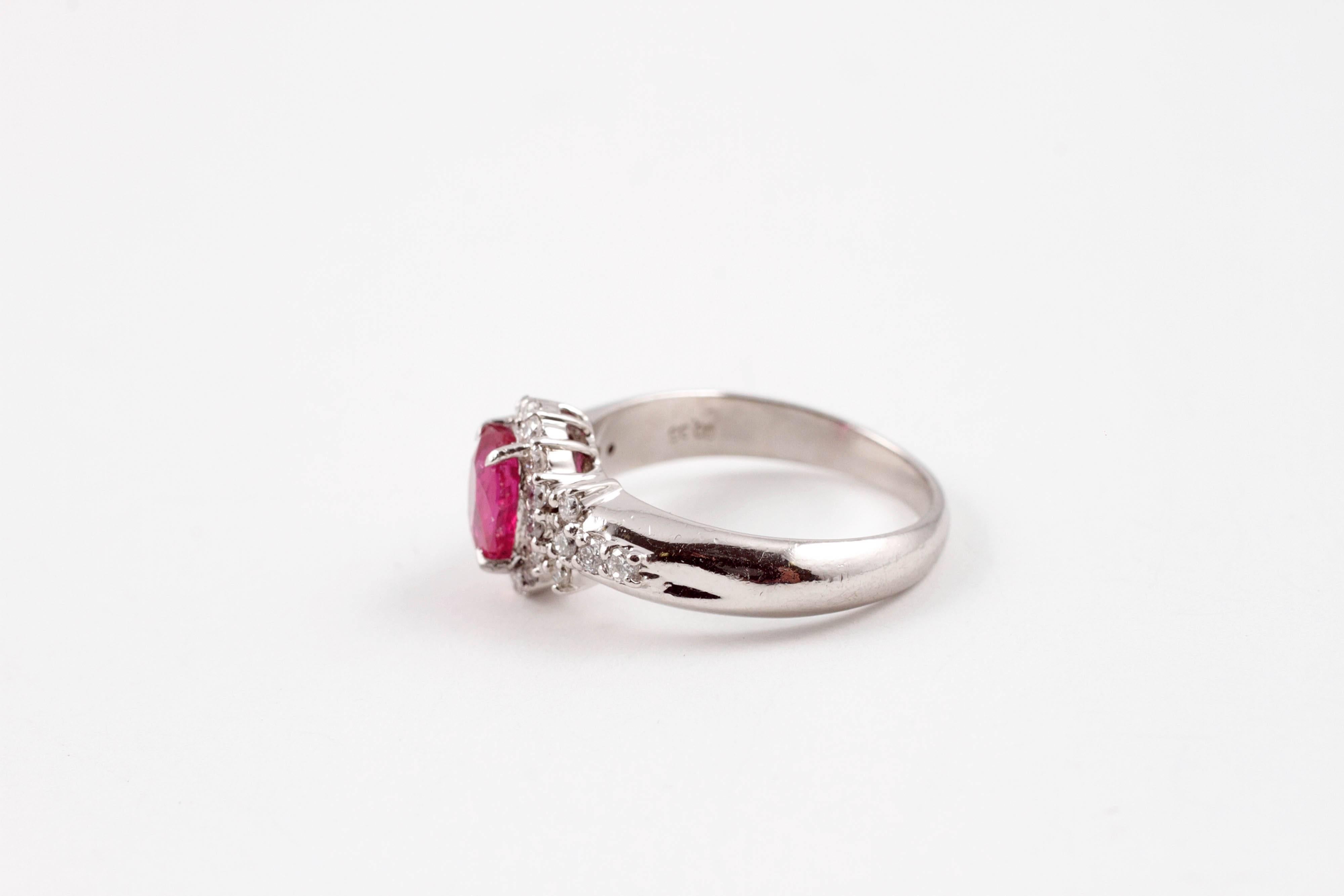 Oval Cut 1.15 Carat Burma Ruby Diamond Ring in Platinum For Sale