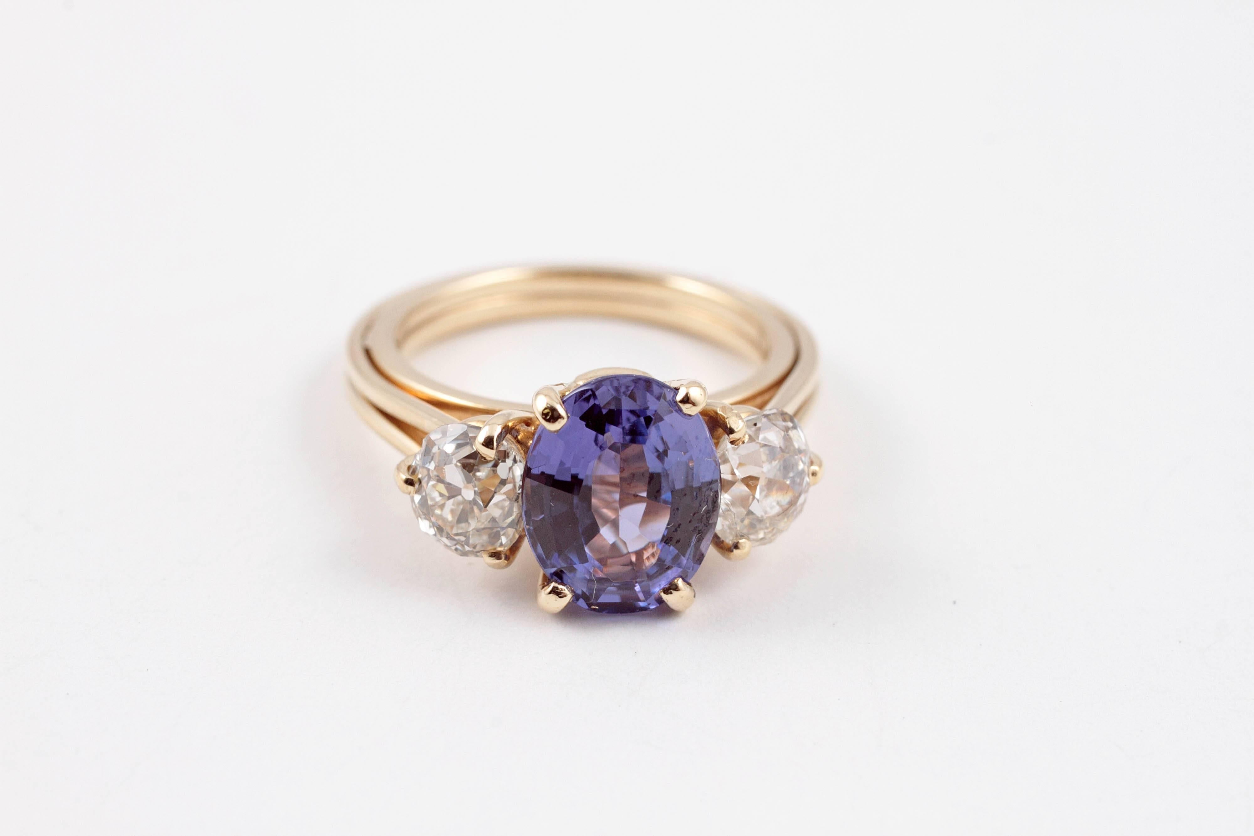 Oval Cut Stunning 2.96 Carat Tanzanite 1.50 Carat Diamond Ring For Sale