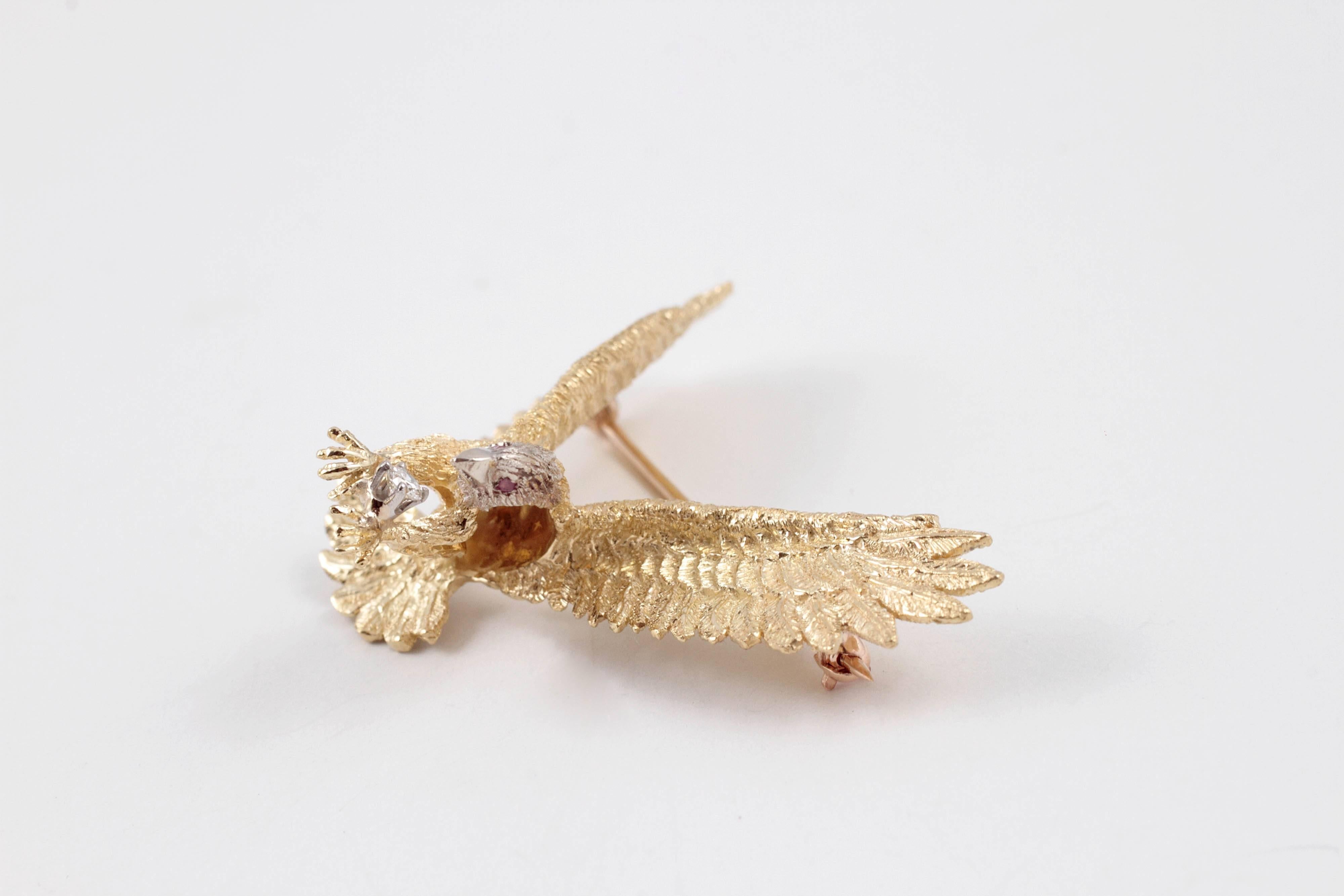 Women's or Men's Beautiful Two-Tone Eagle Brooch Accent Diamond