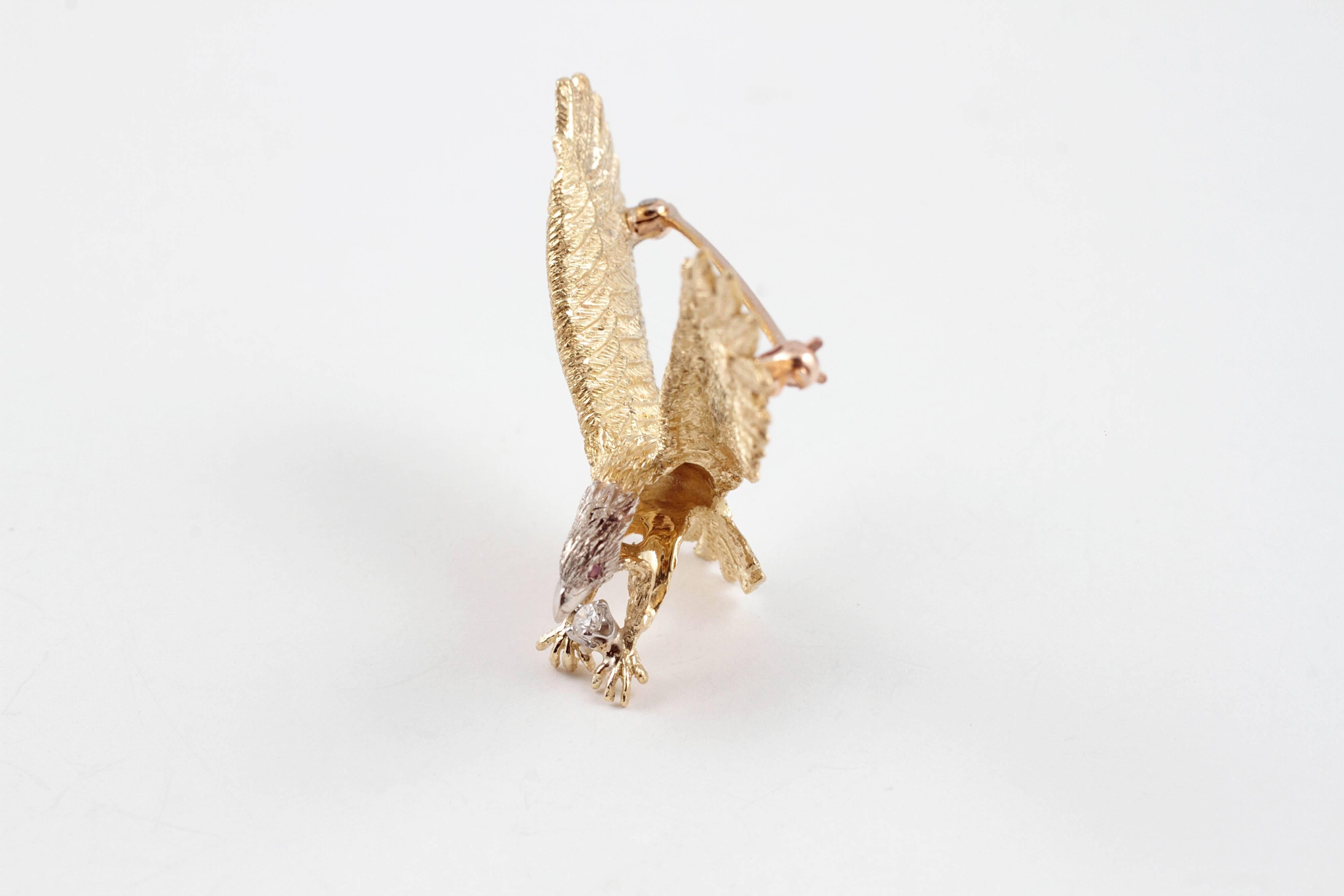 Beautiful Two-Tone Eagle Brooch Accent Diamond 3
