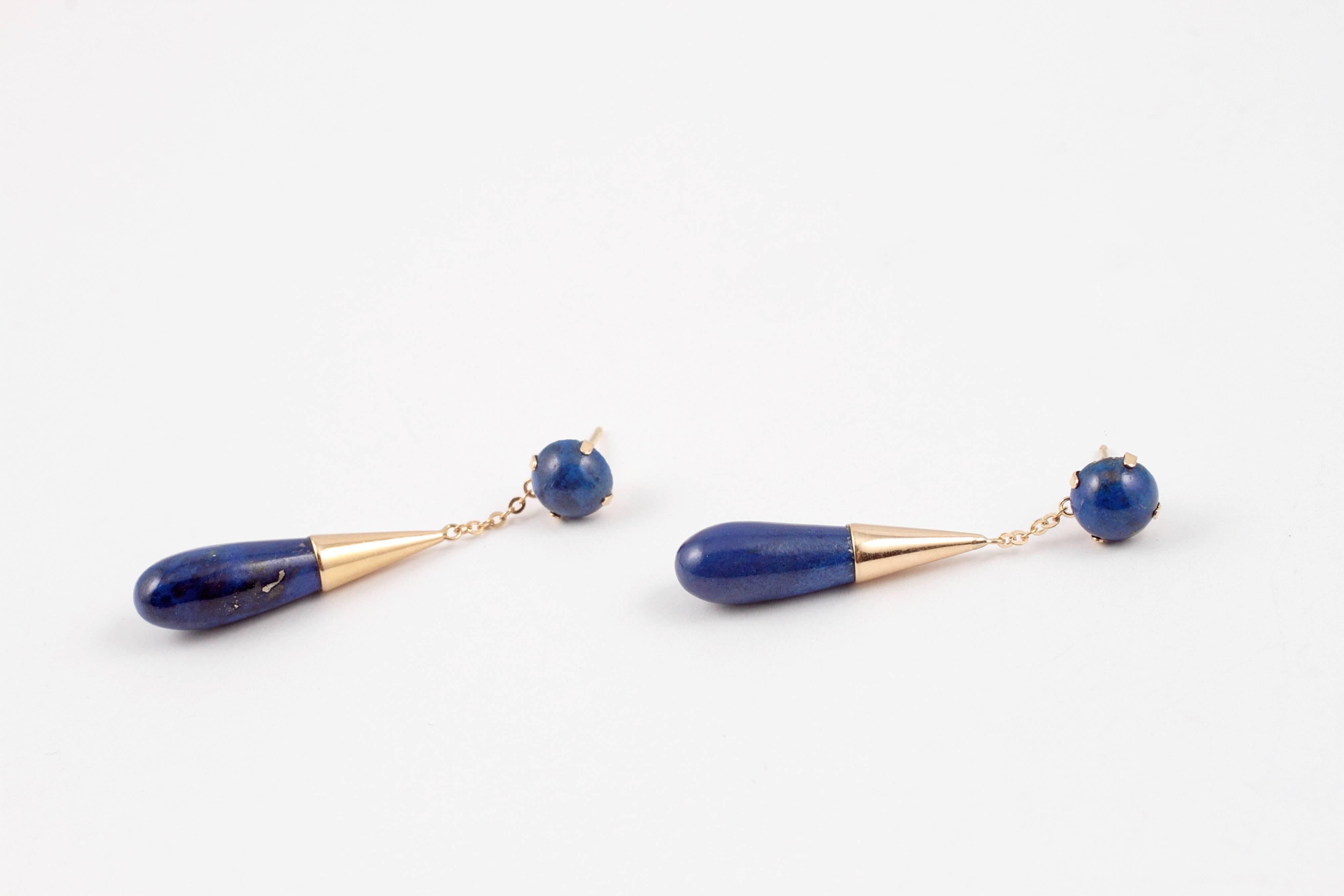 Contemporary Lapis Lazuli Yellow Gold Drop Earrings