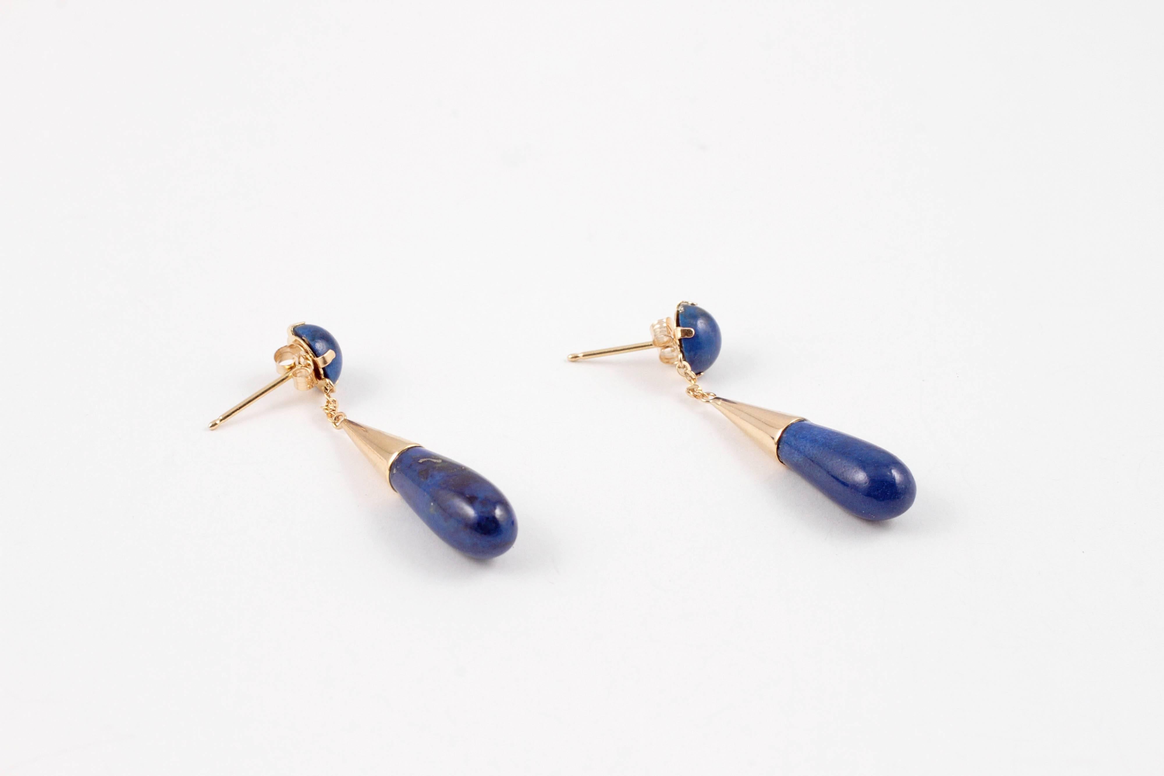 Lapis Lazuli Yellow Gold Drop Earrings In Excellent Condition In Dallas, TX