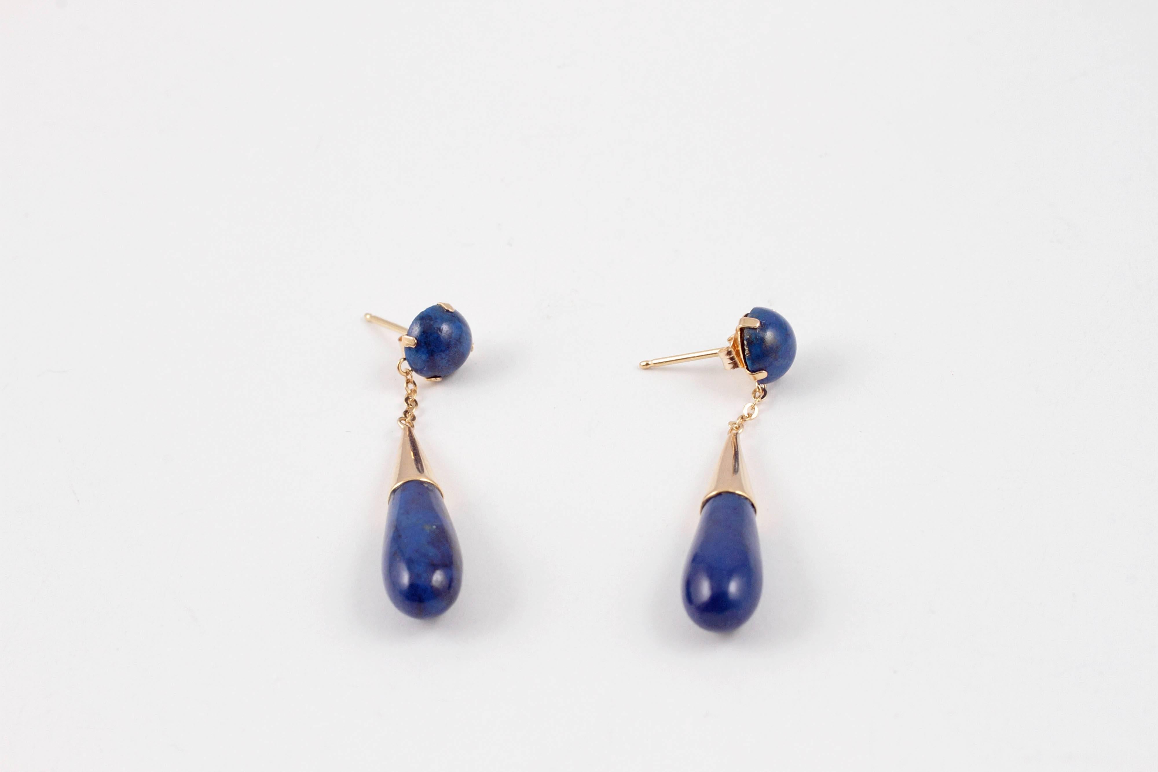 Lapis Lazuli Yellow Gold Drop Earrings 1