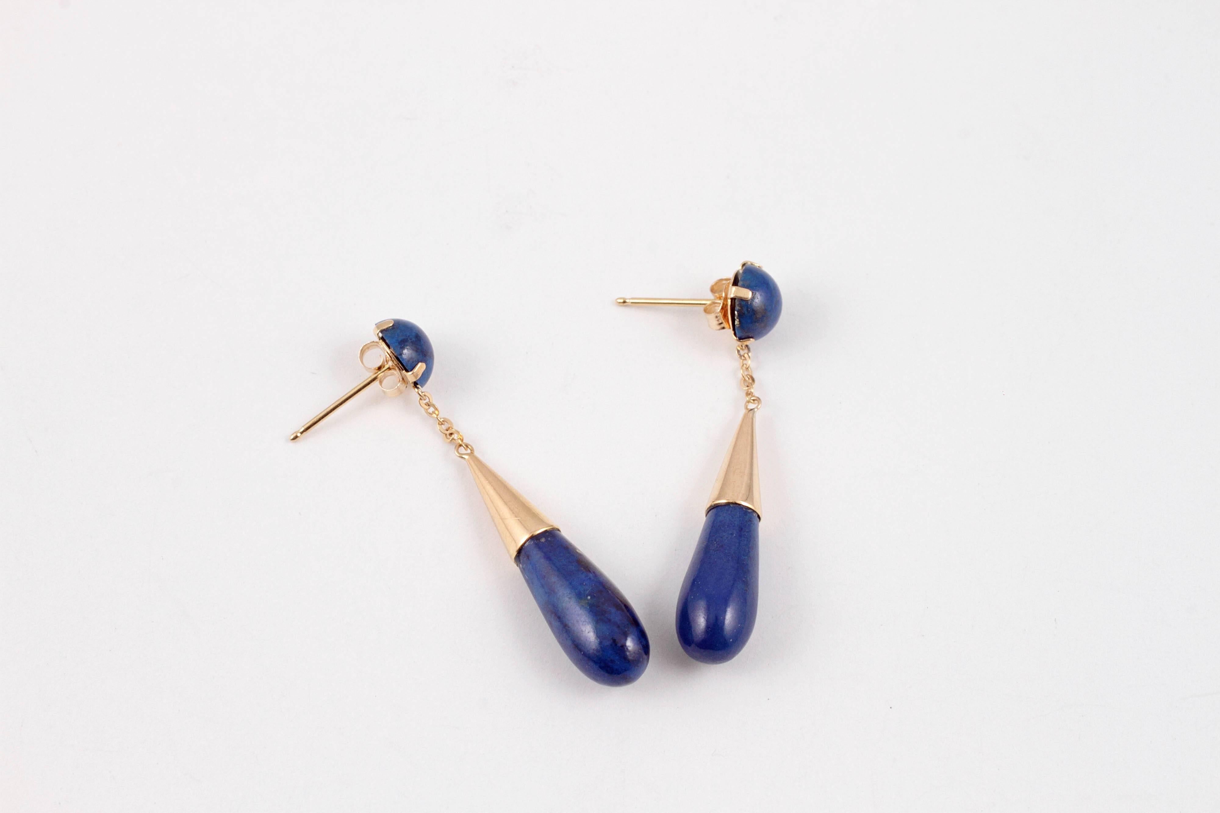 Lapis Lazuli Yellow Gold Drop Earrings 2
