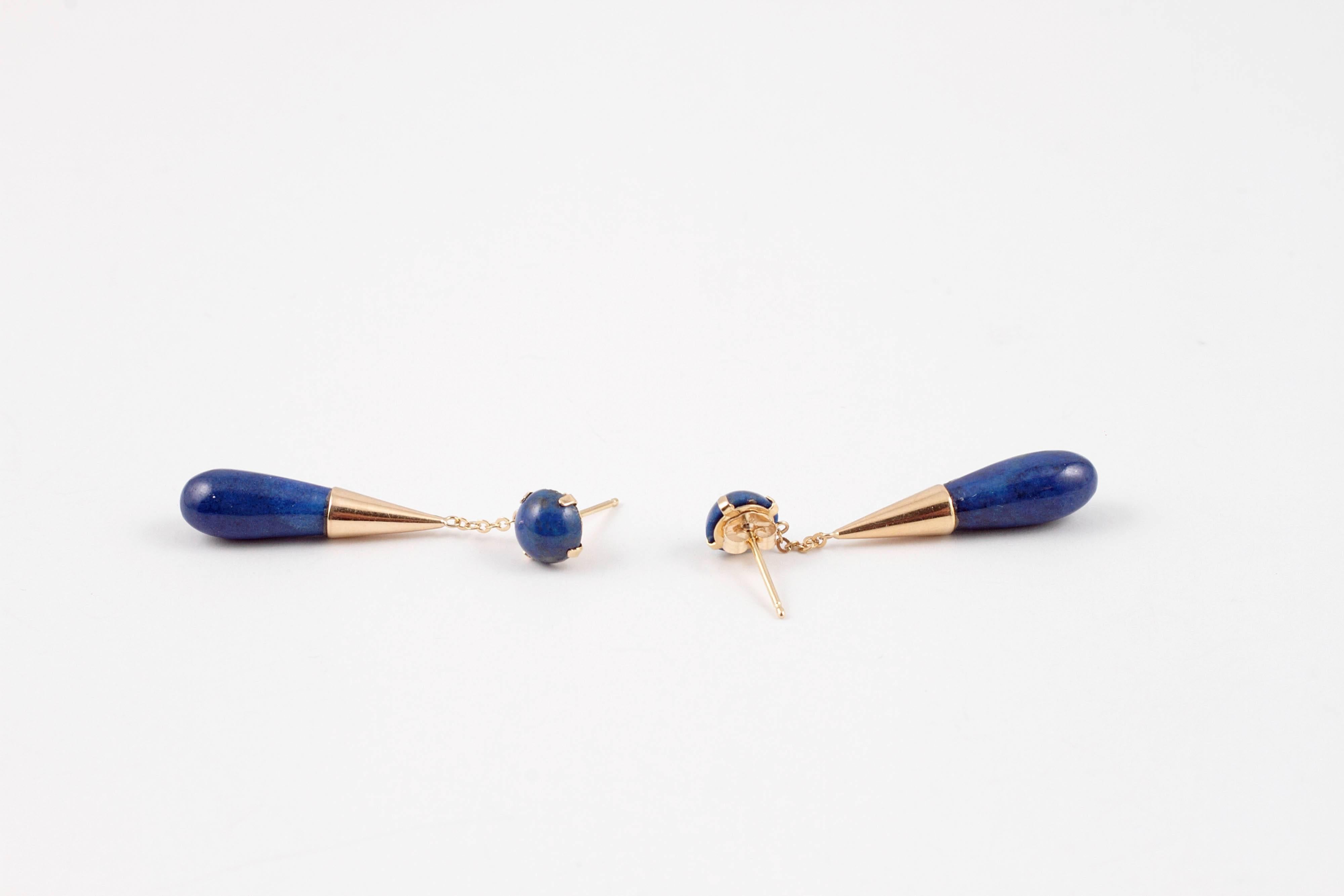 Lapis Lazuli Yellow Gold Drop Earrings 3