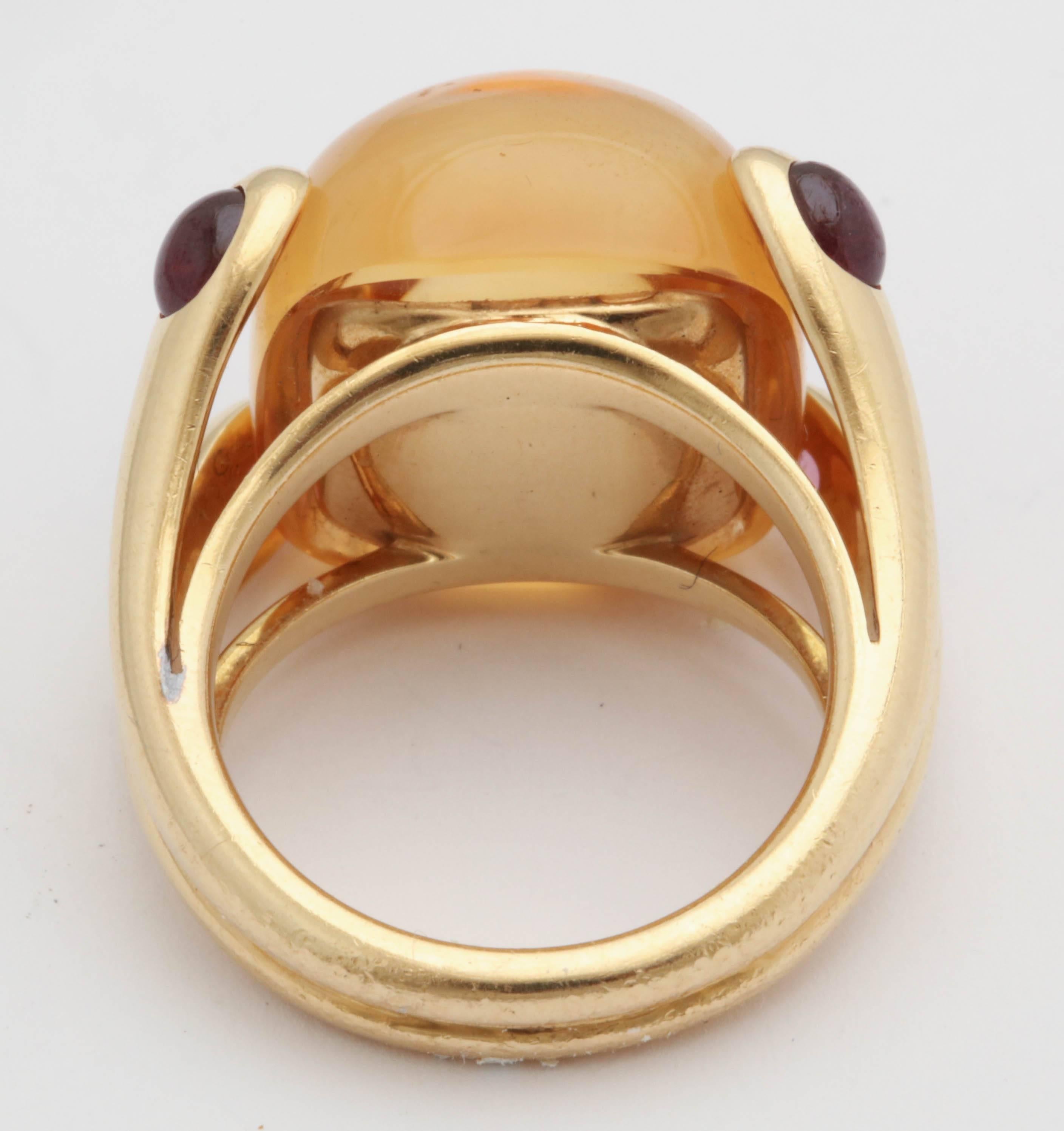 1980s Verdura Cabochon Citrine and Pink Tourmaline Gold Candy Ring 1