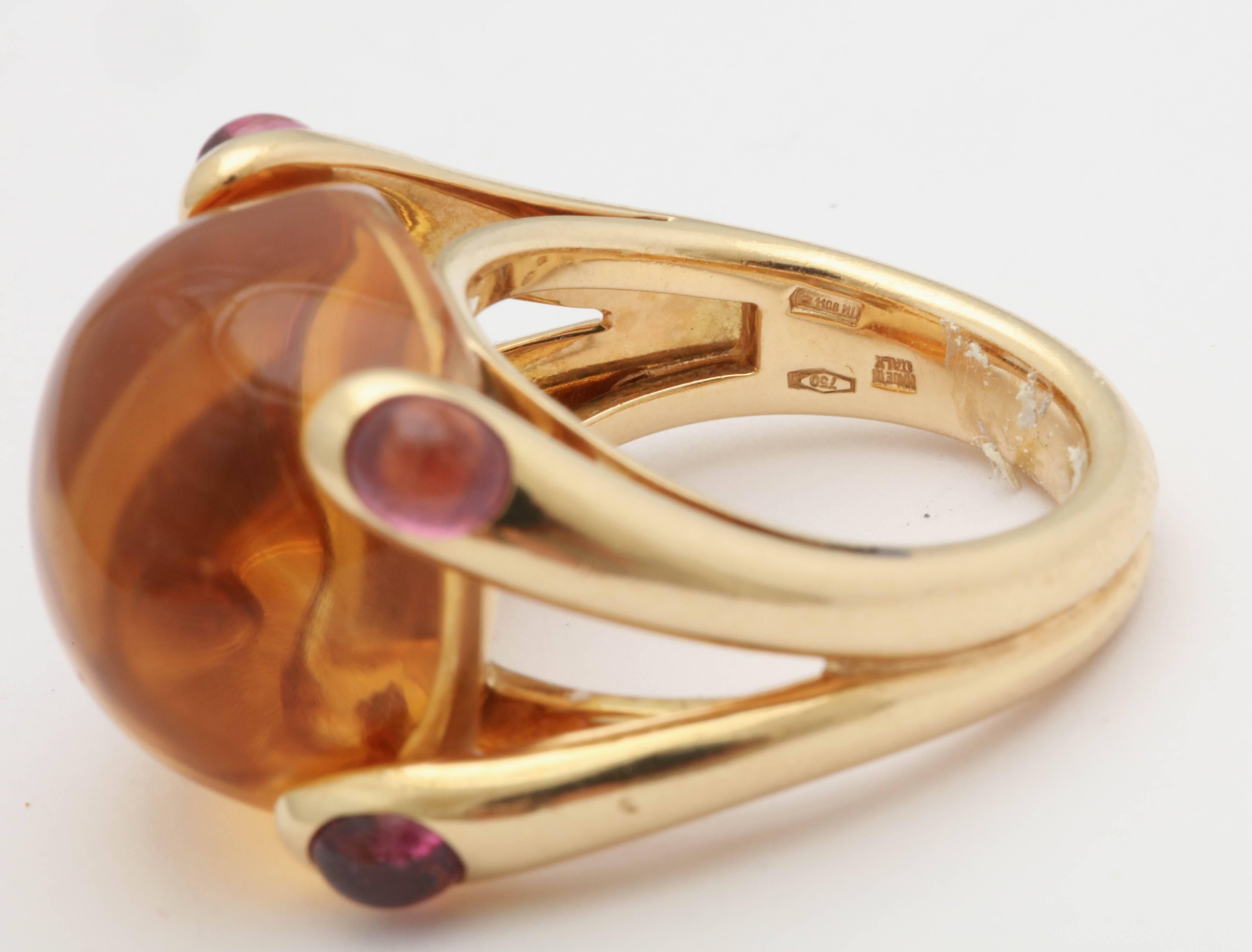 1980s Verdura Cabochon Citrine and Pink Tourmaline Gold Candy Ring 3