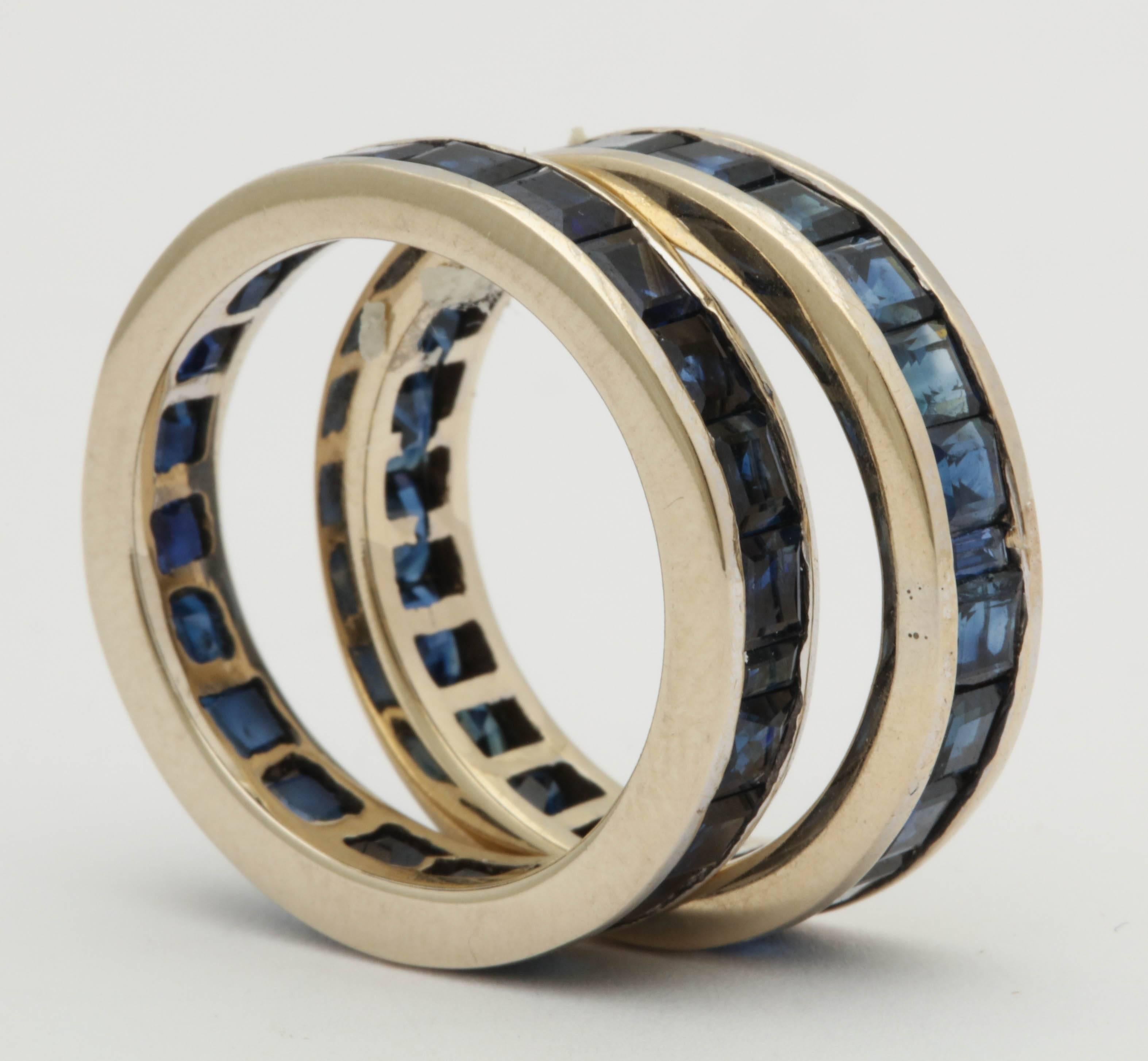 1940s Pair of Square Cut Deep Blue Sapphire White Gold Eternity Bands 1