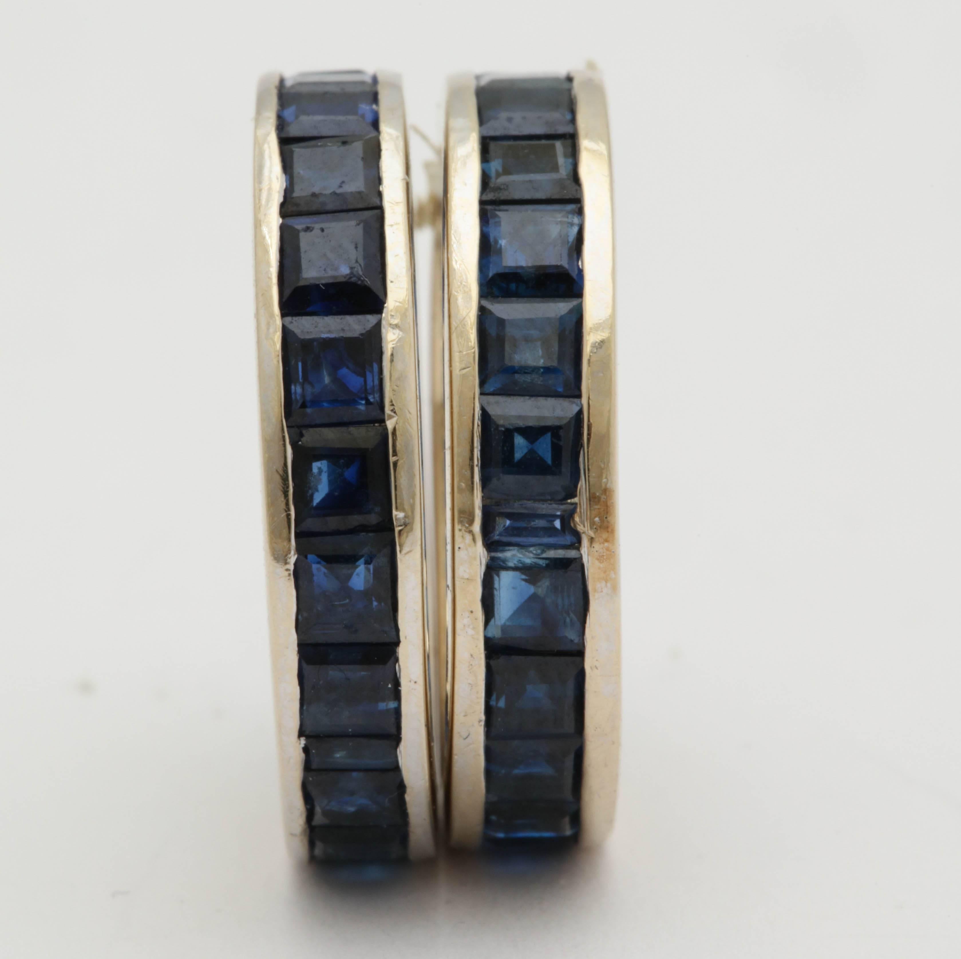 1940s Pair of Square Cut Deep Blue Sapphire White Gold Eternity Bands 2