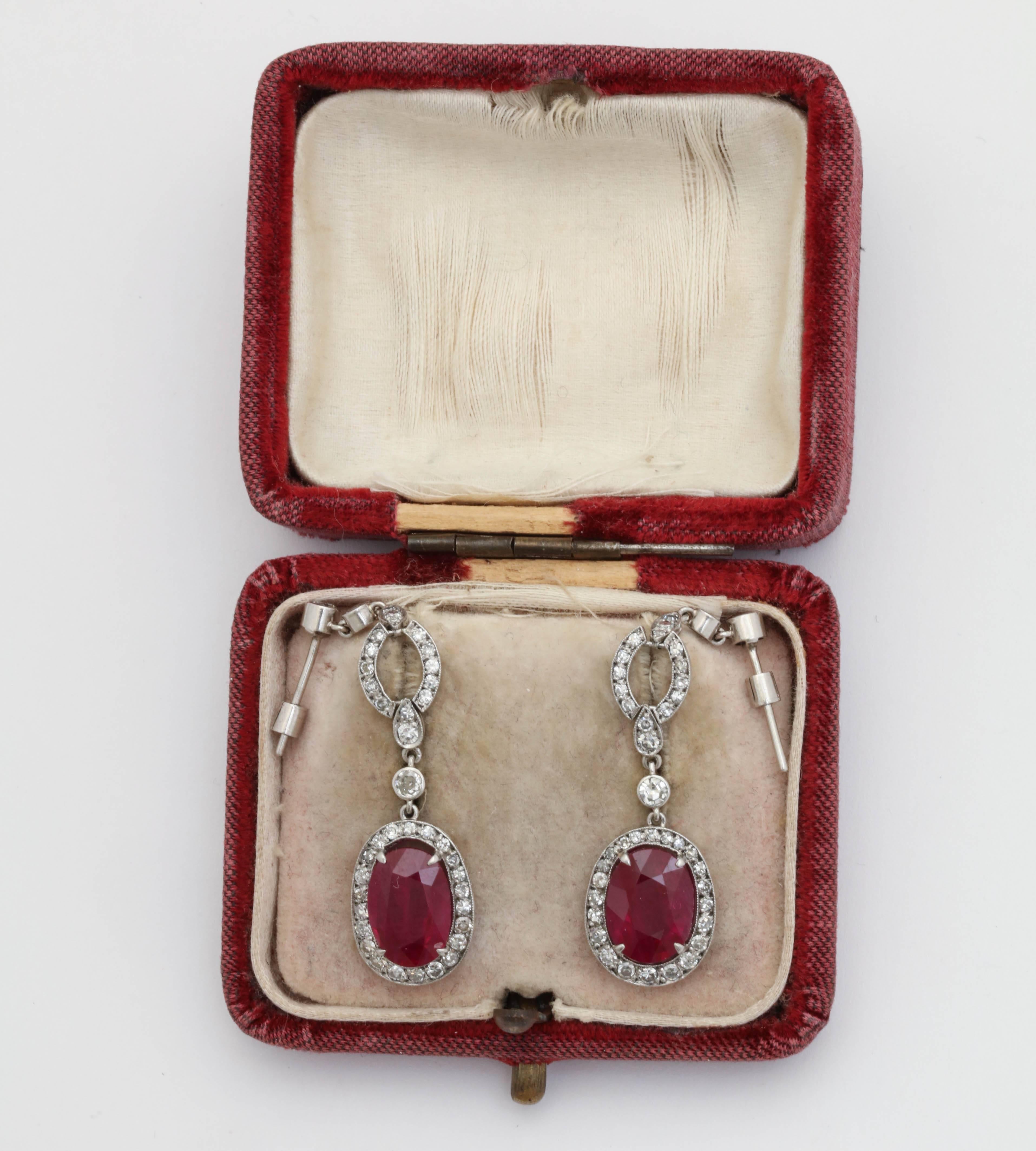 Women's 1950s Scissor Cut Ruby and Diamond Platinum Drop Earrings with Posts
