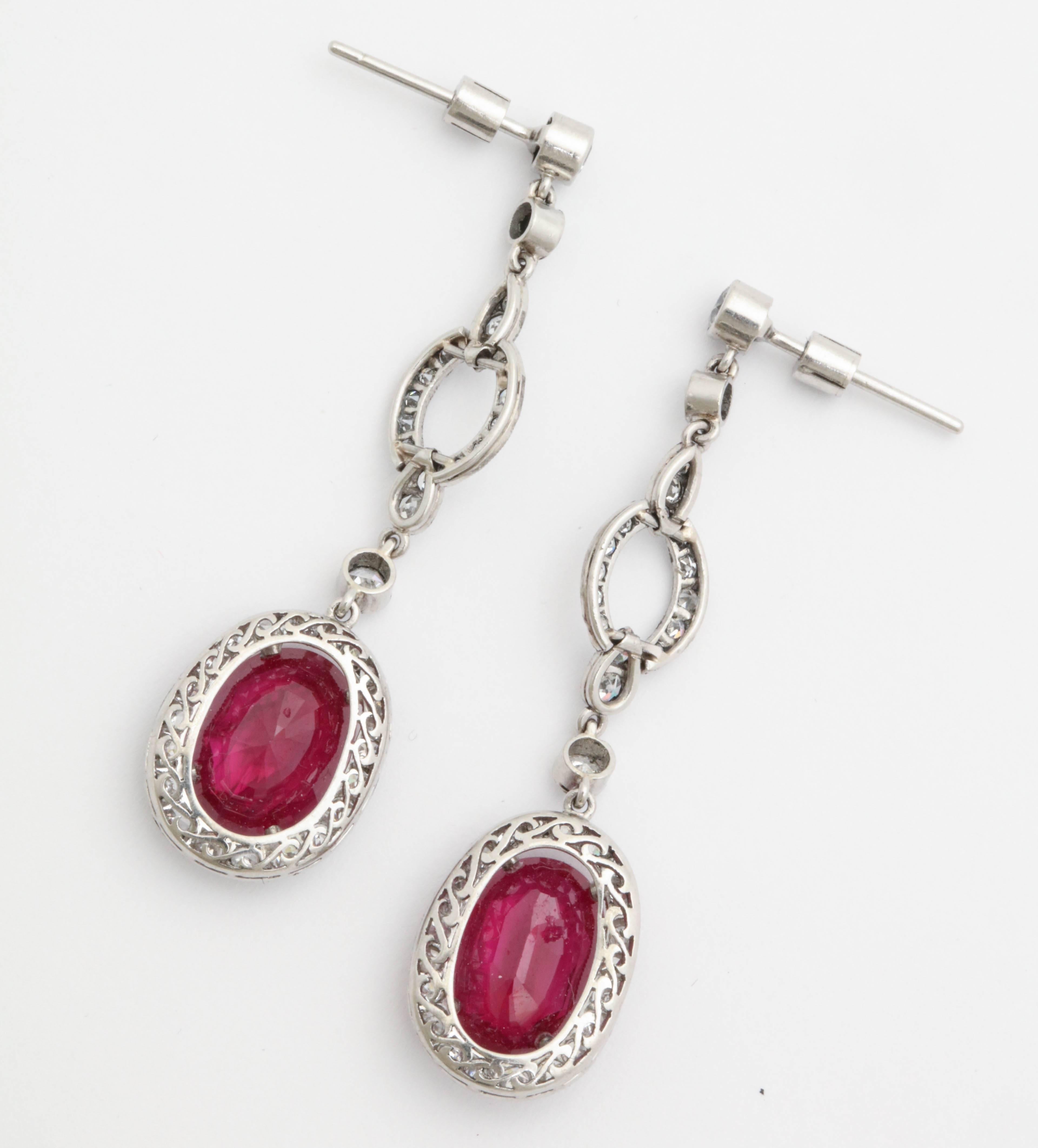 1950s Scissor Cut Ruby and Diamond Platinum Drop Earrings with Posts 2