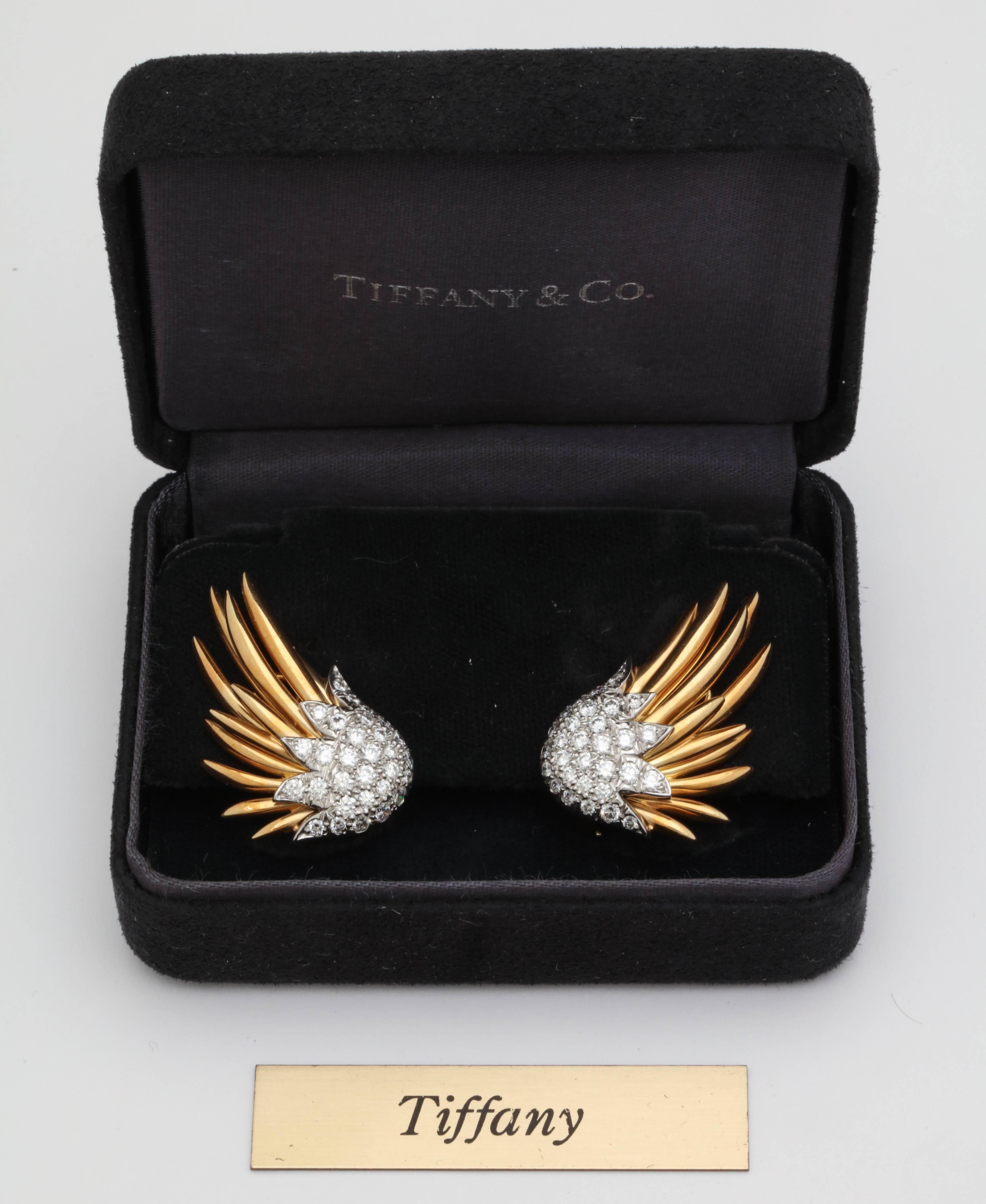 Women's Schlumberger for Tiffany & Co. Diamond and Gold and Platinum Flame Wing Earrings
