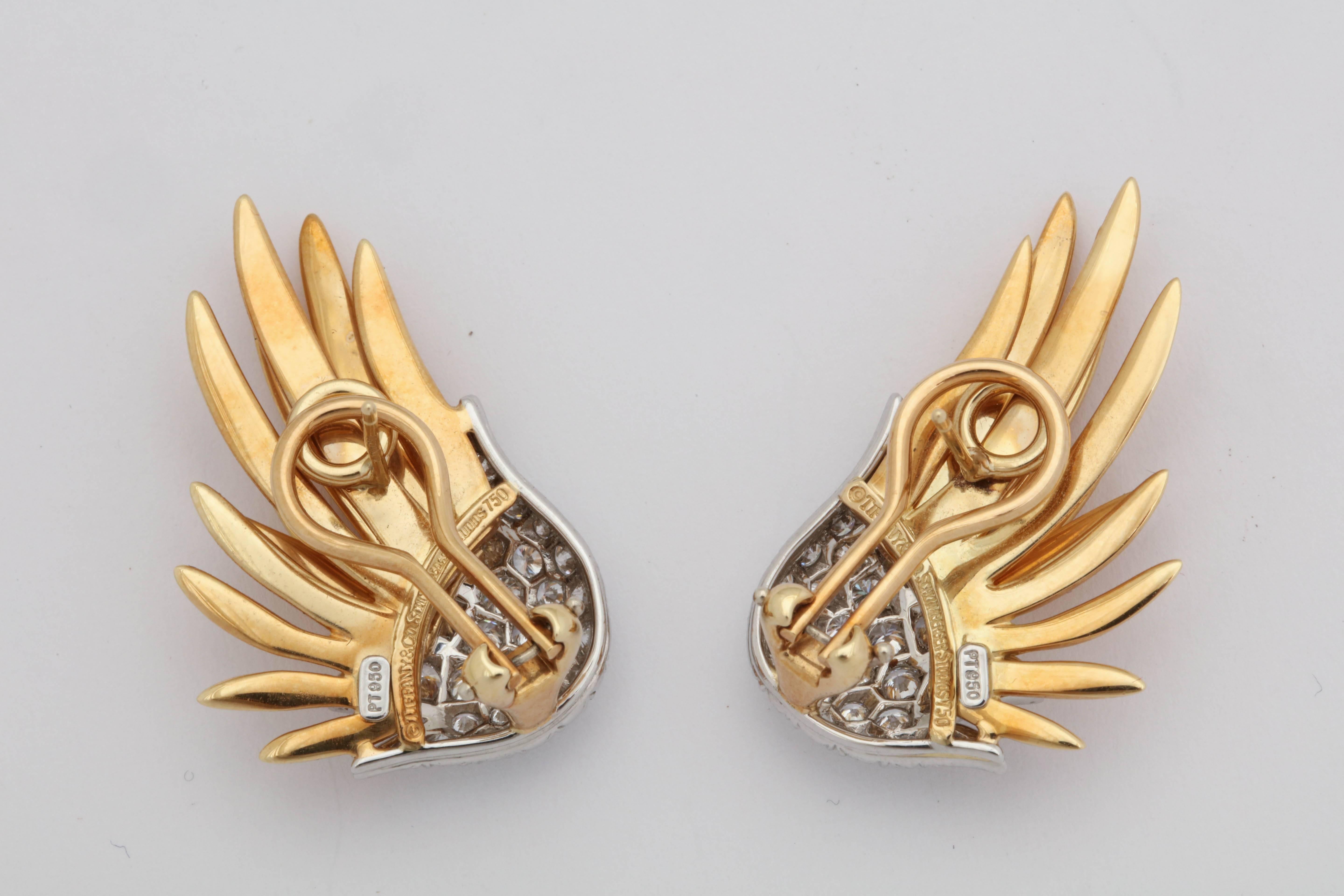 Schlumberger for Tiffany & Co. Diamond and Gold and Platinum Flame Wing Earrings 1