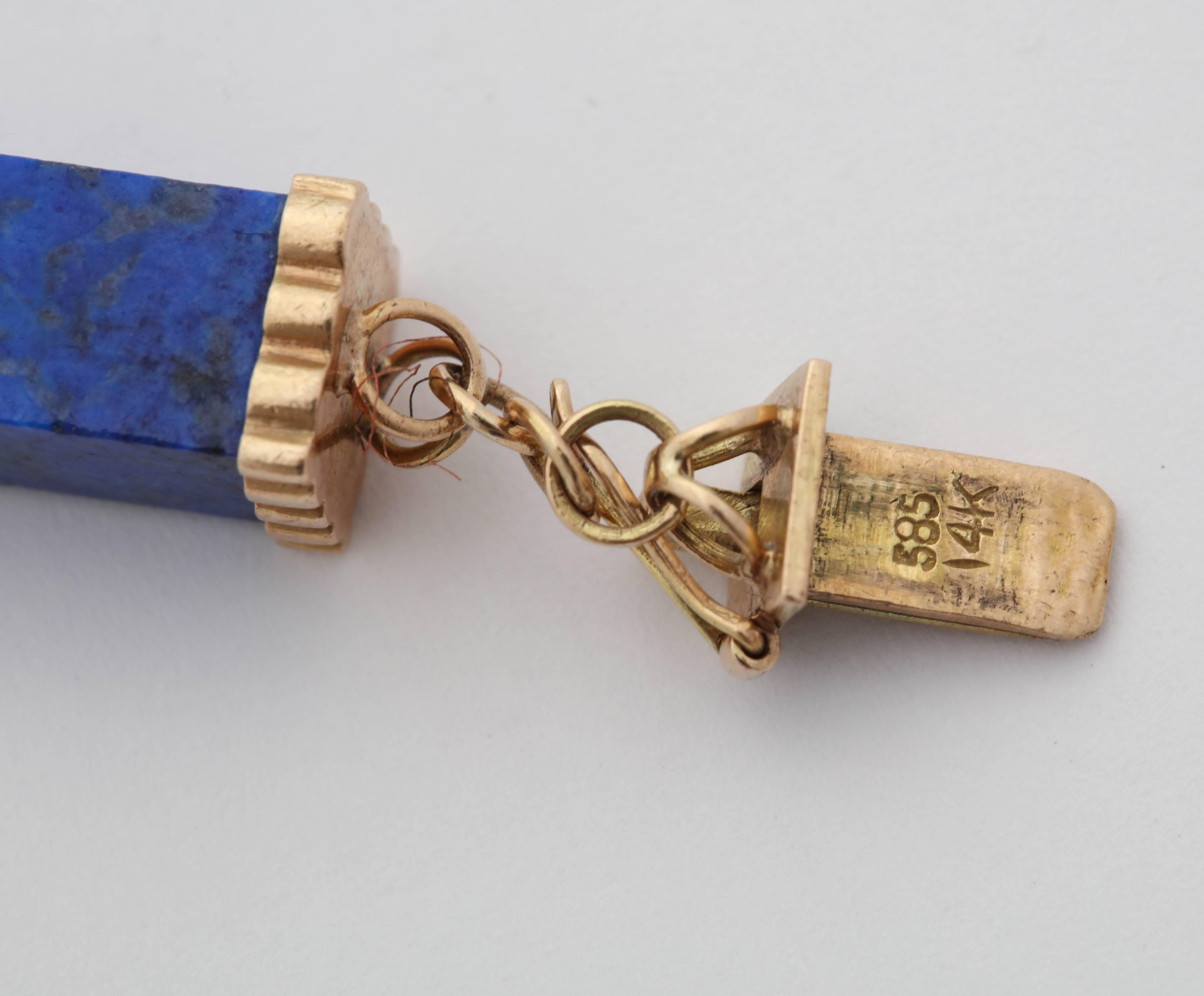1950s Three Dimensional Cylinder Shape Lapis Lazuli and Reticulated Gold Chain 6