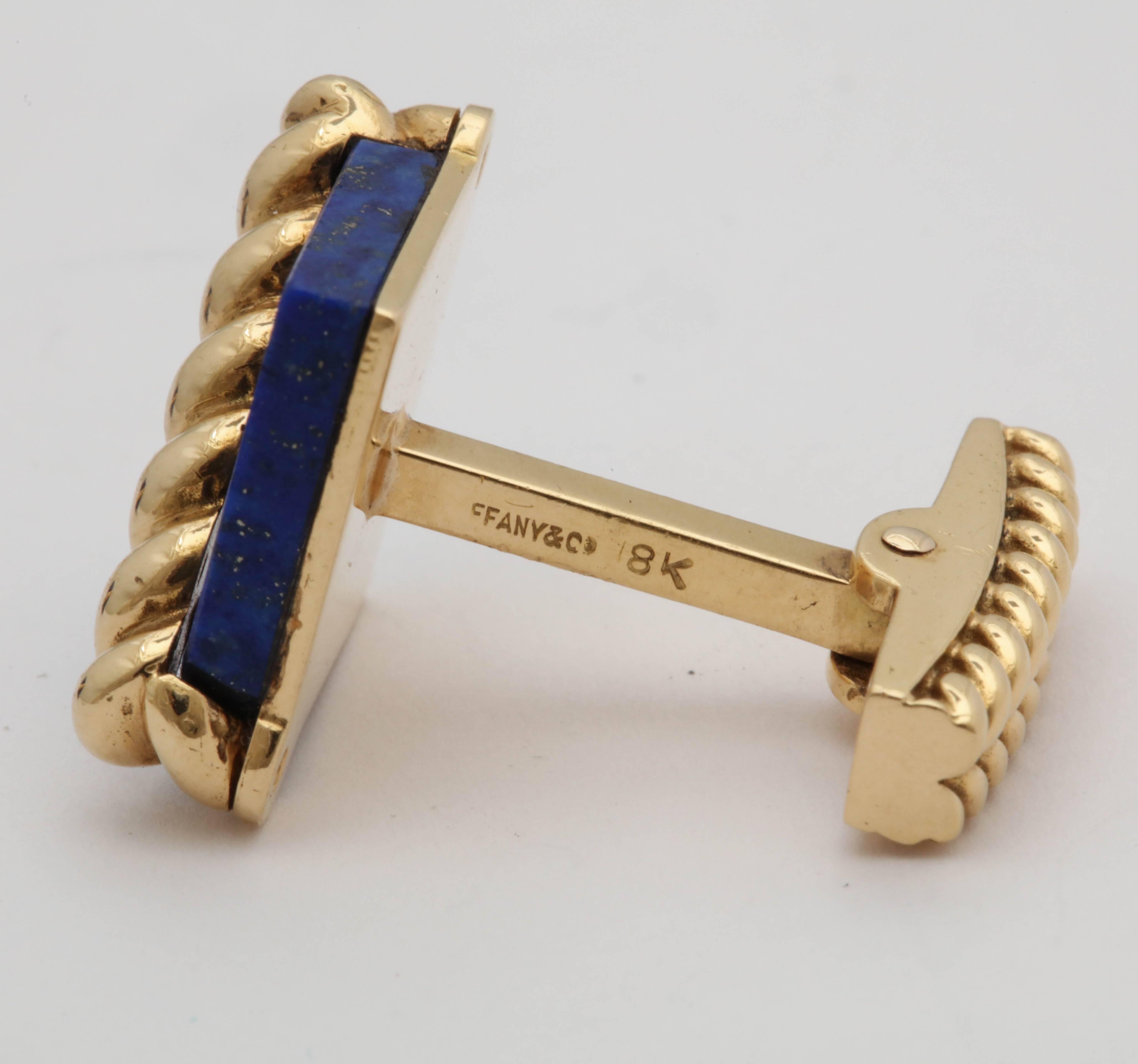 1970s Tiffany & Co. Lapis Lazuli and Ridged Textured Gold Cufflinks 2