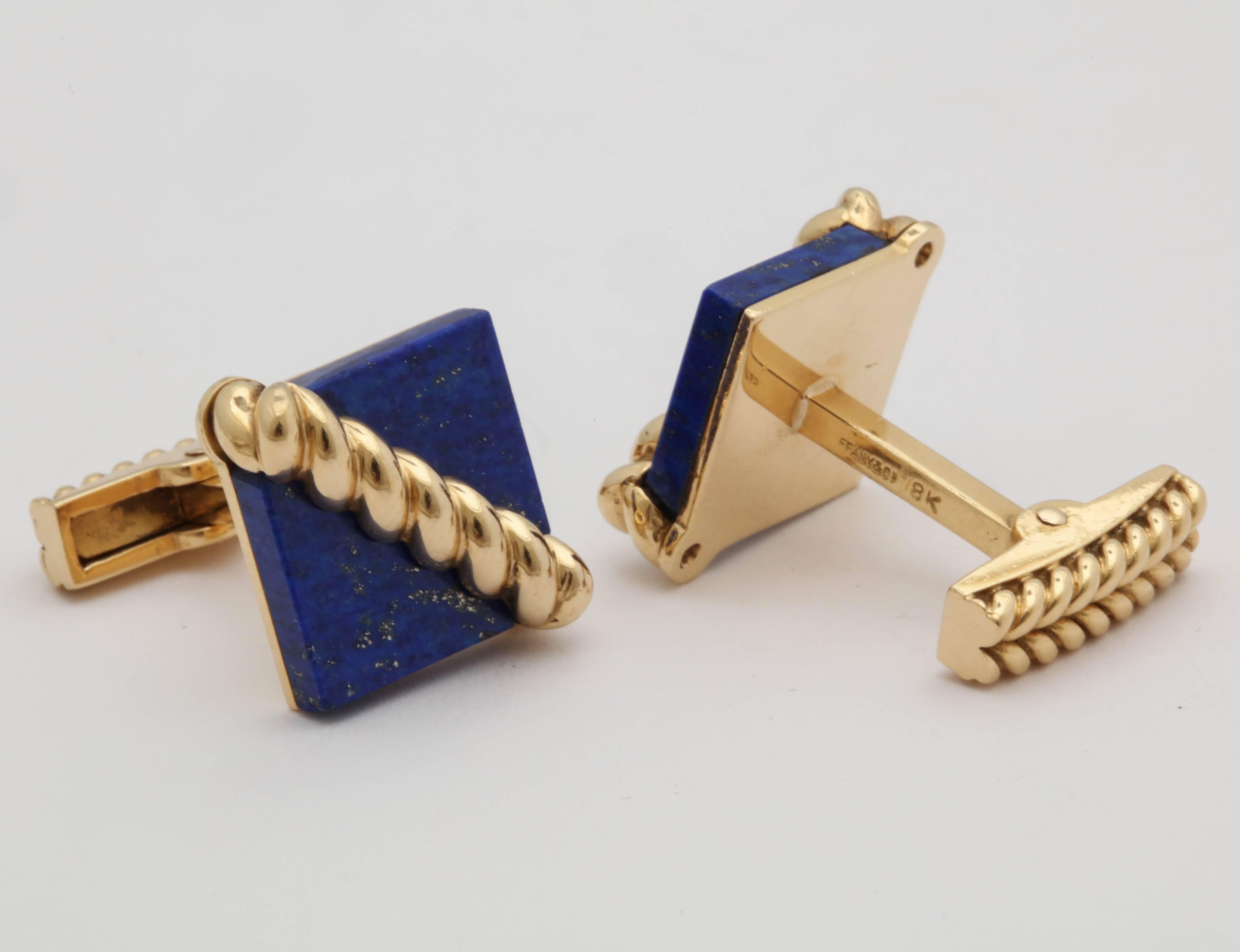 1970s Tiffany & Co. Lapis Lazuli and Ridged Textured Gold Cufflinks 3