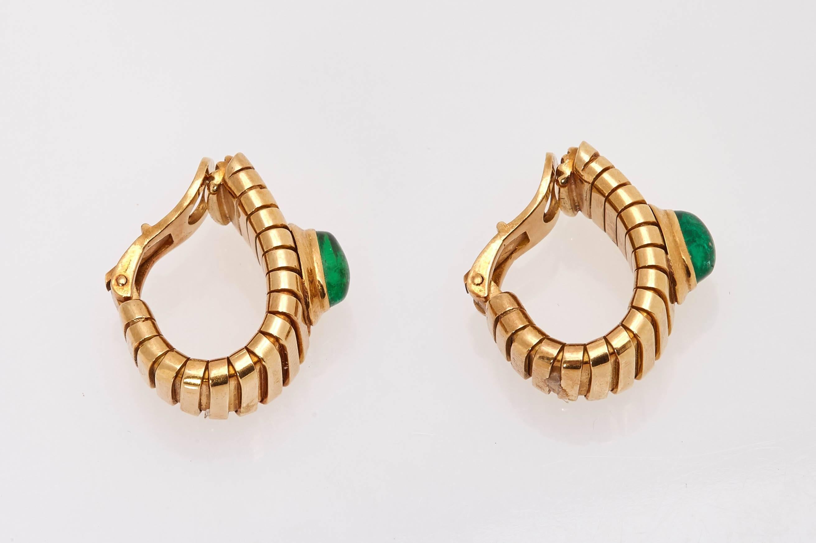 Bulgari Emerald and Gold Tubogas Earclips 1