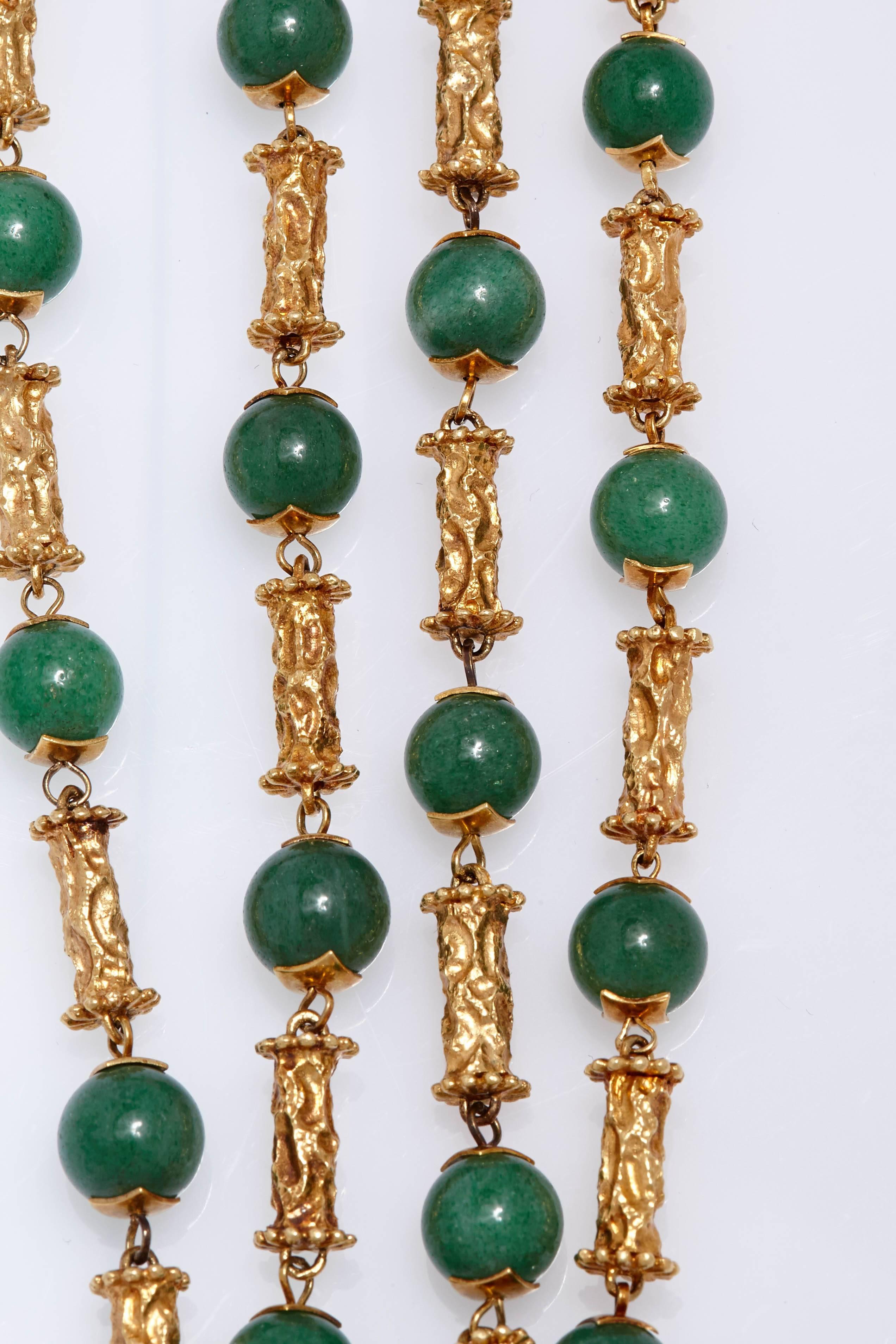 Long Jade and Gold Necklace In Excellent Condition In New York, NY
