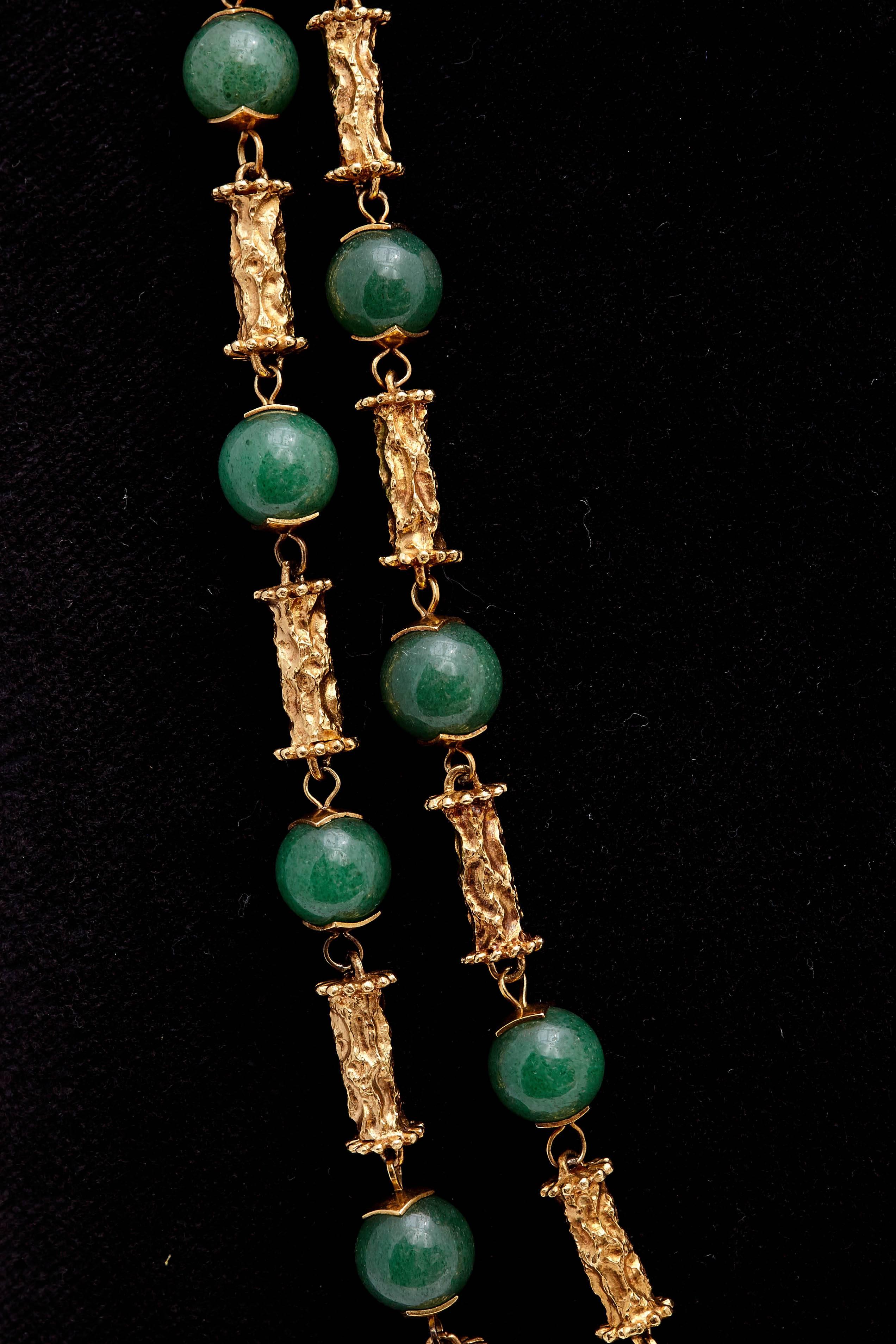 Women's Long Jade and Gold Necklace
