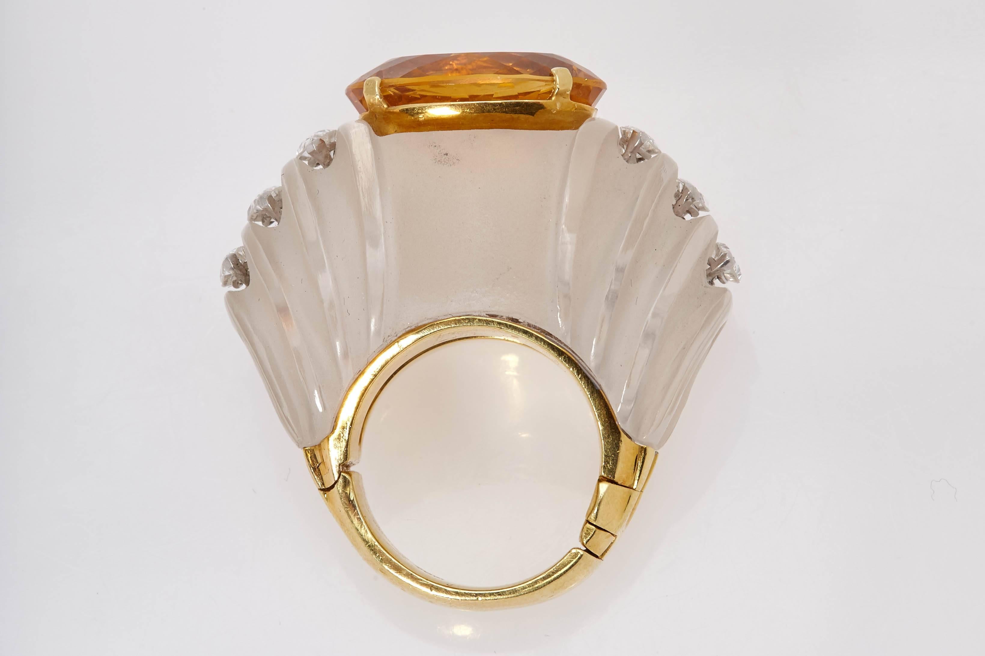 Women's Rock Crystal Citrine Diamond Ring For Sale
