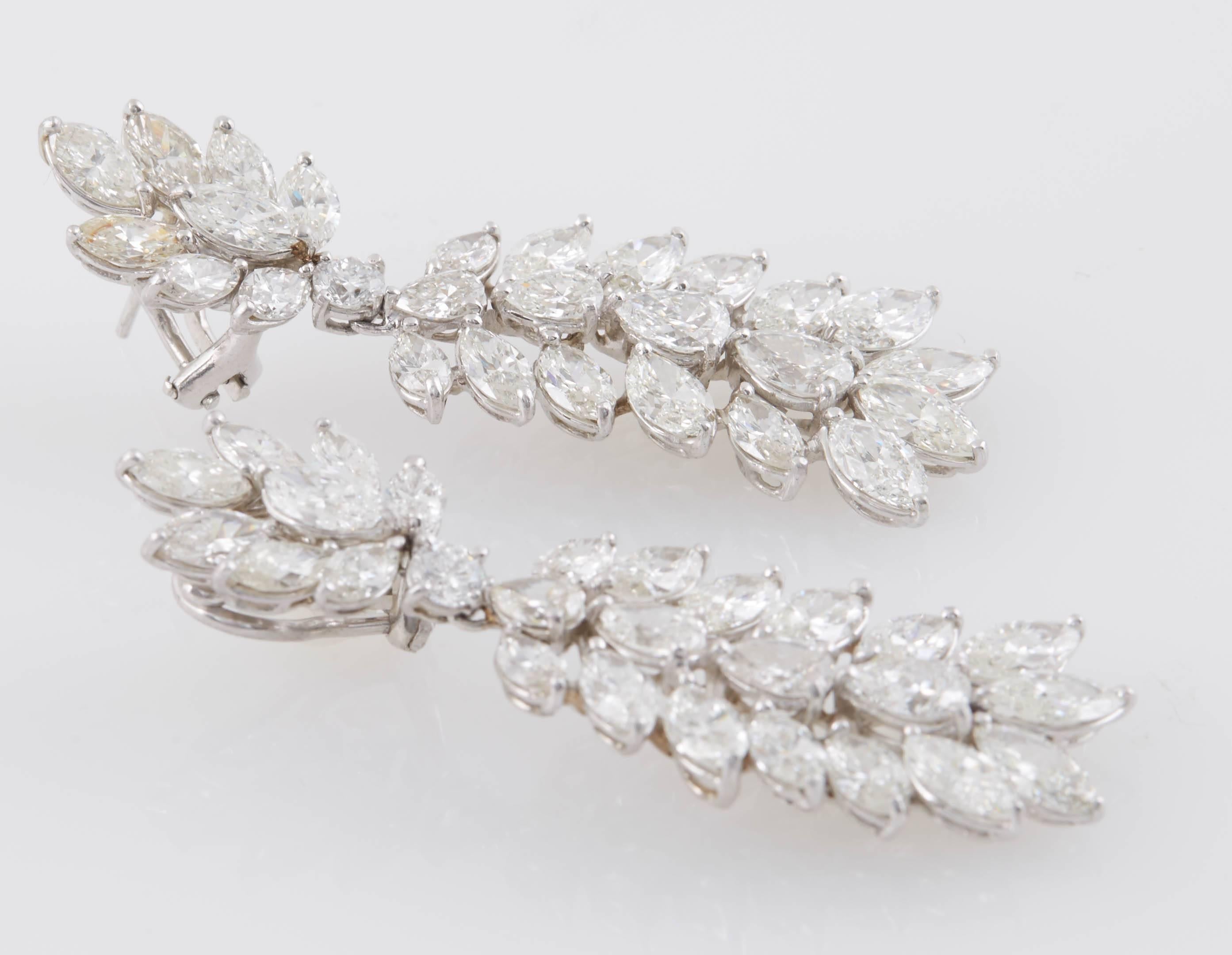 Classic Diamond Platinum Chandelier Earrings For Sale 1