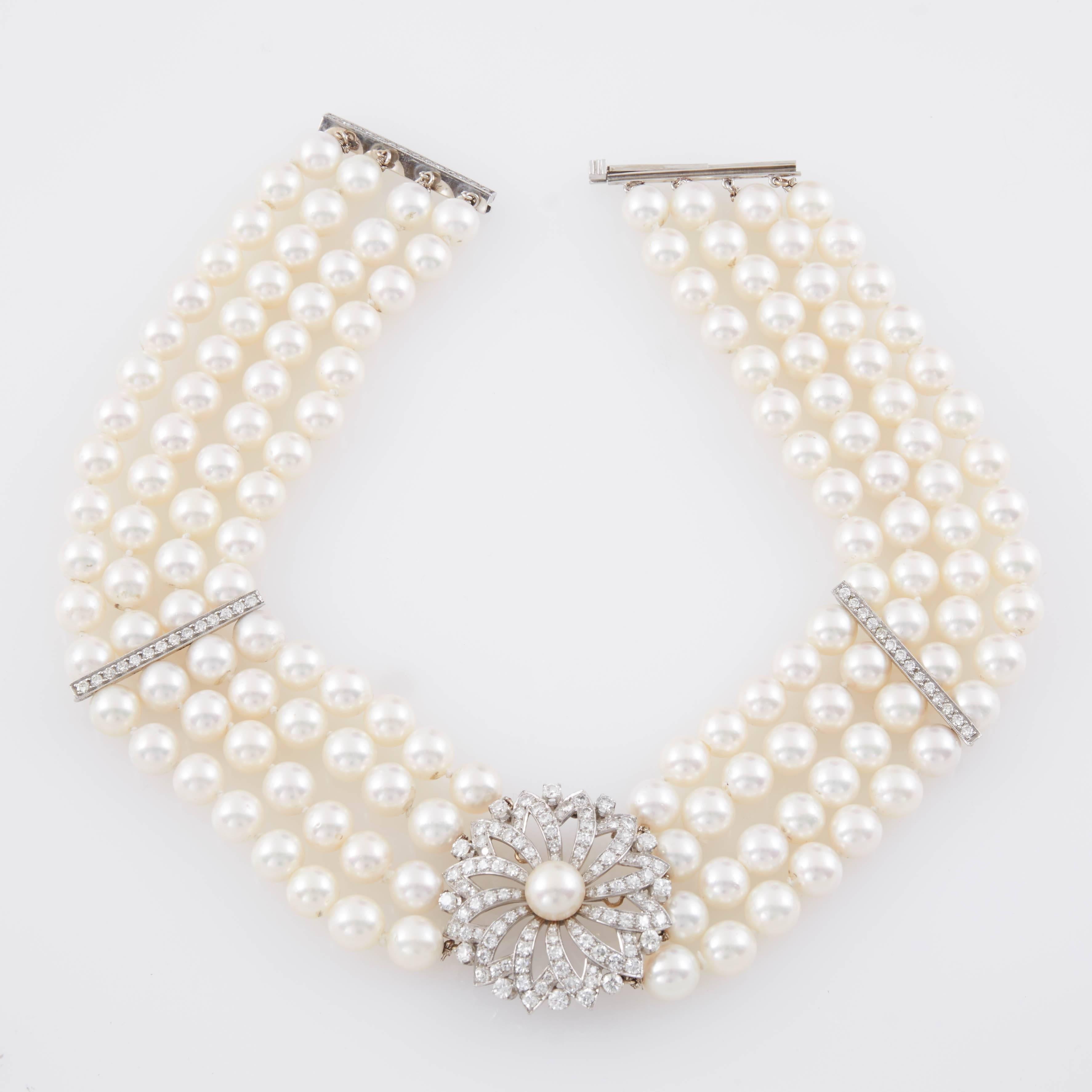 Women's Beautiful Akoya Pearl and Diamond Chocker