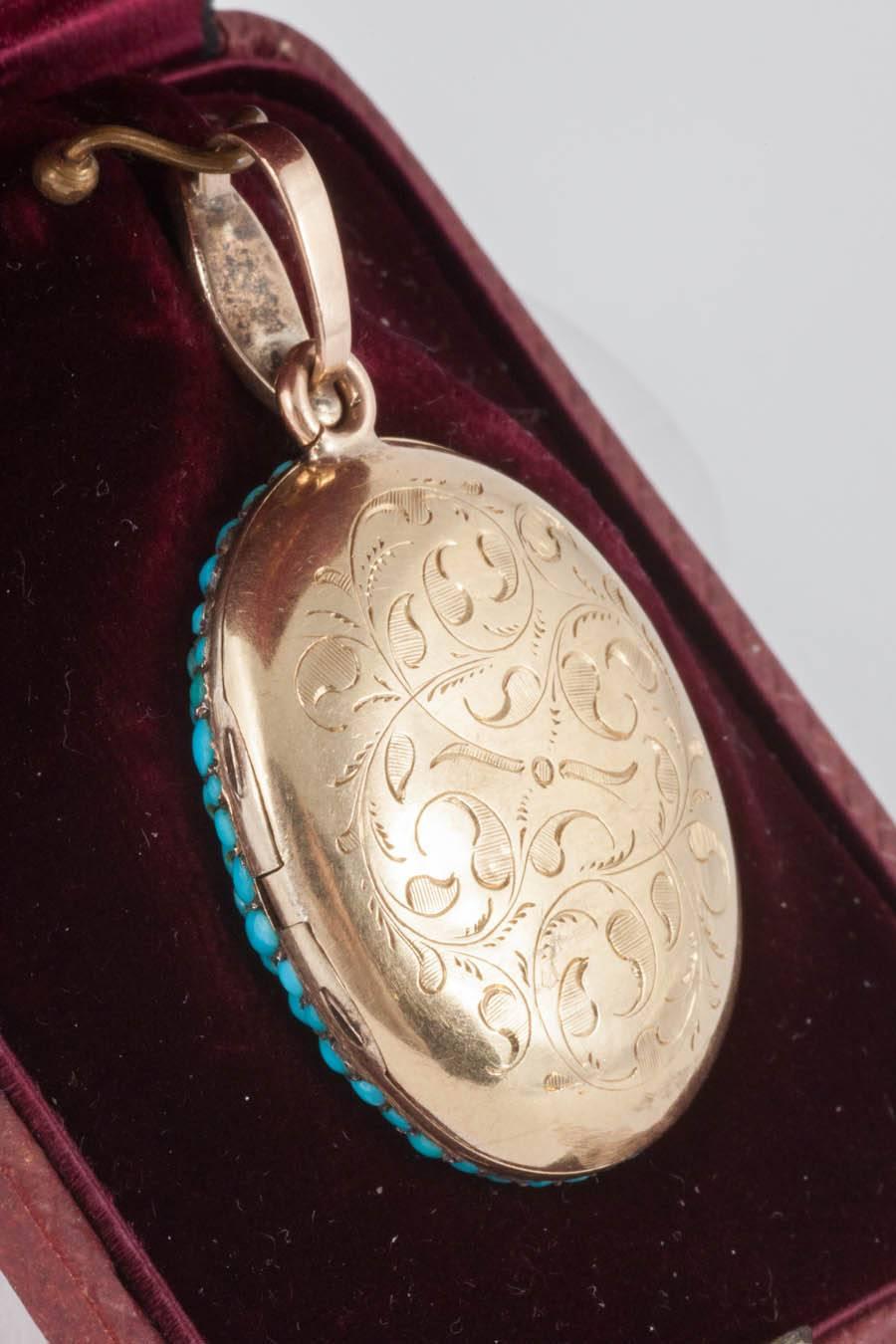 Women's Victorian Pave Turquoise Oval Locket For Sale