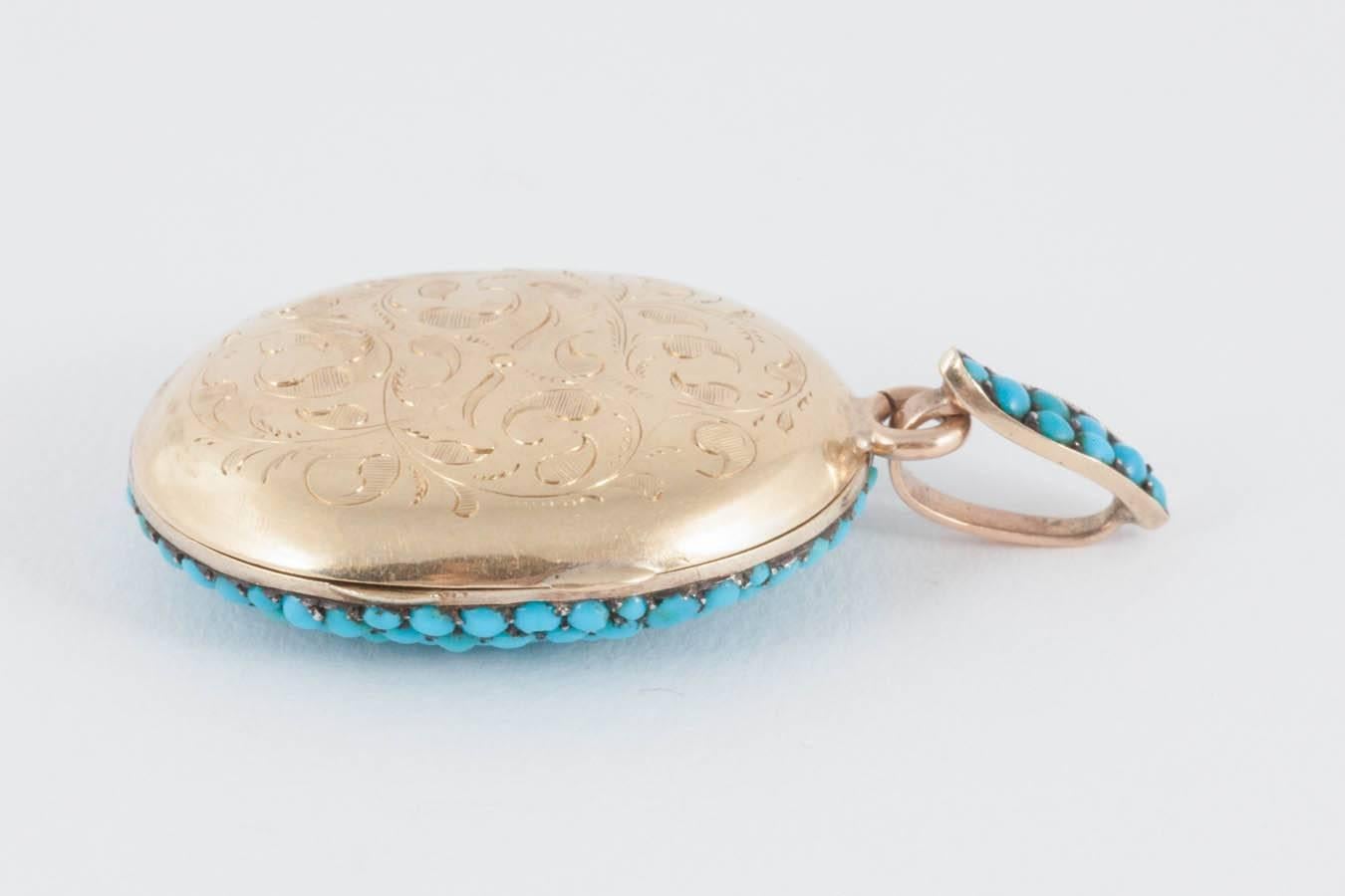 Victorian Pave Turquoise Oval Locket For Sale 2