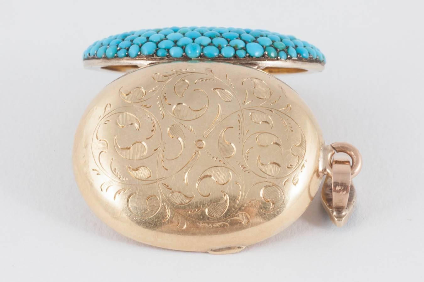 Victorian Pave Turquoise Oval Locket For Sale 5