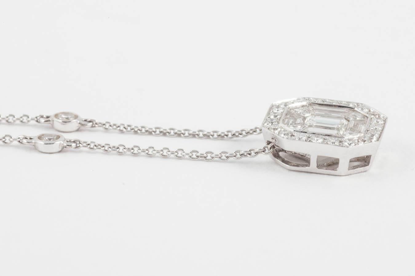 Art Deco Diamond Pendant Suspended from a Diamond Chain