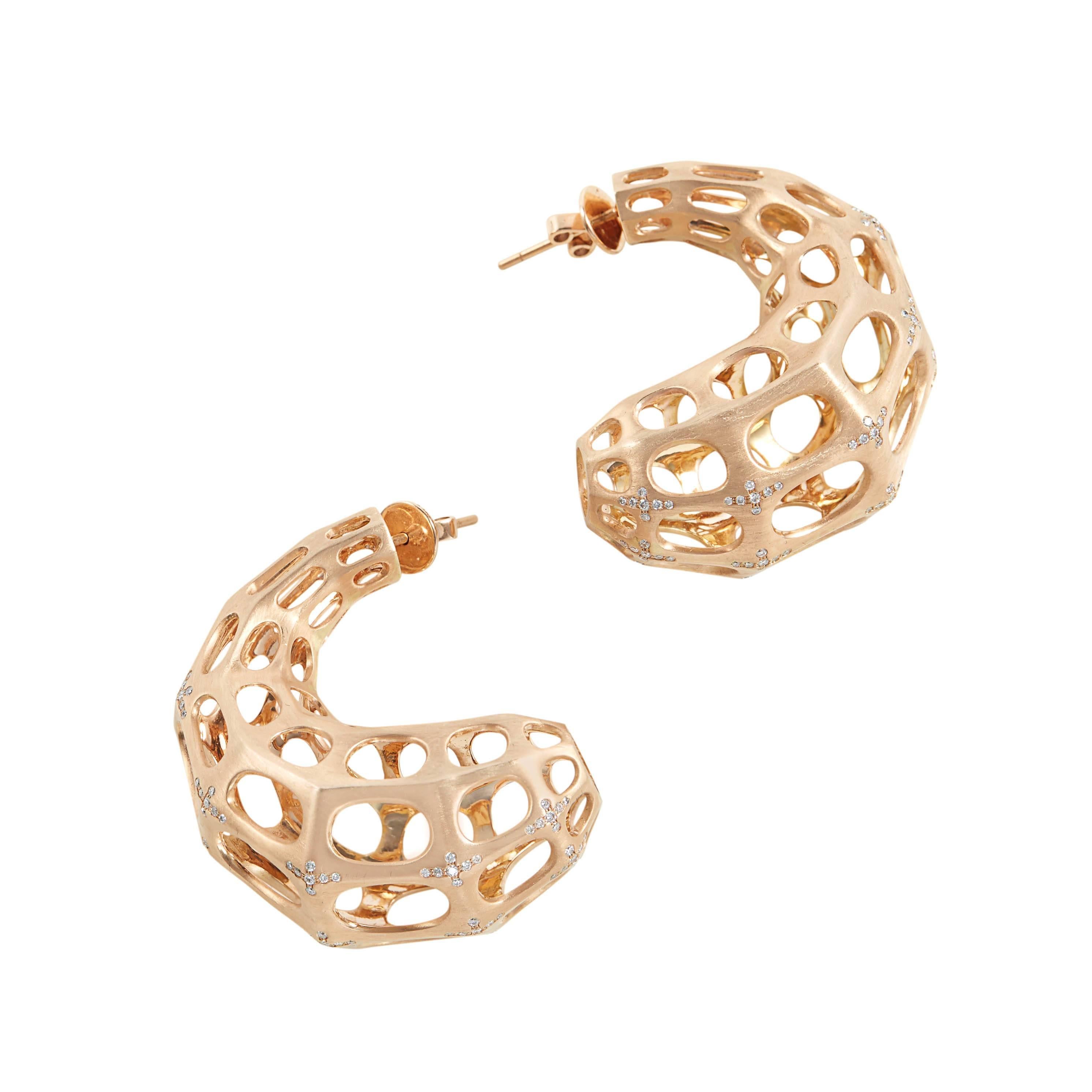 SAM.SAAB Rose Gold Contemporary Earrings with Diamond Accents For Sale