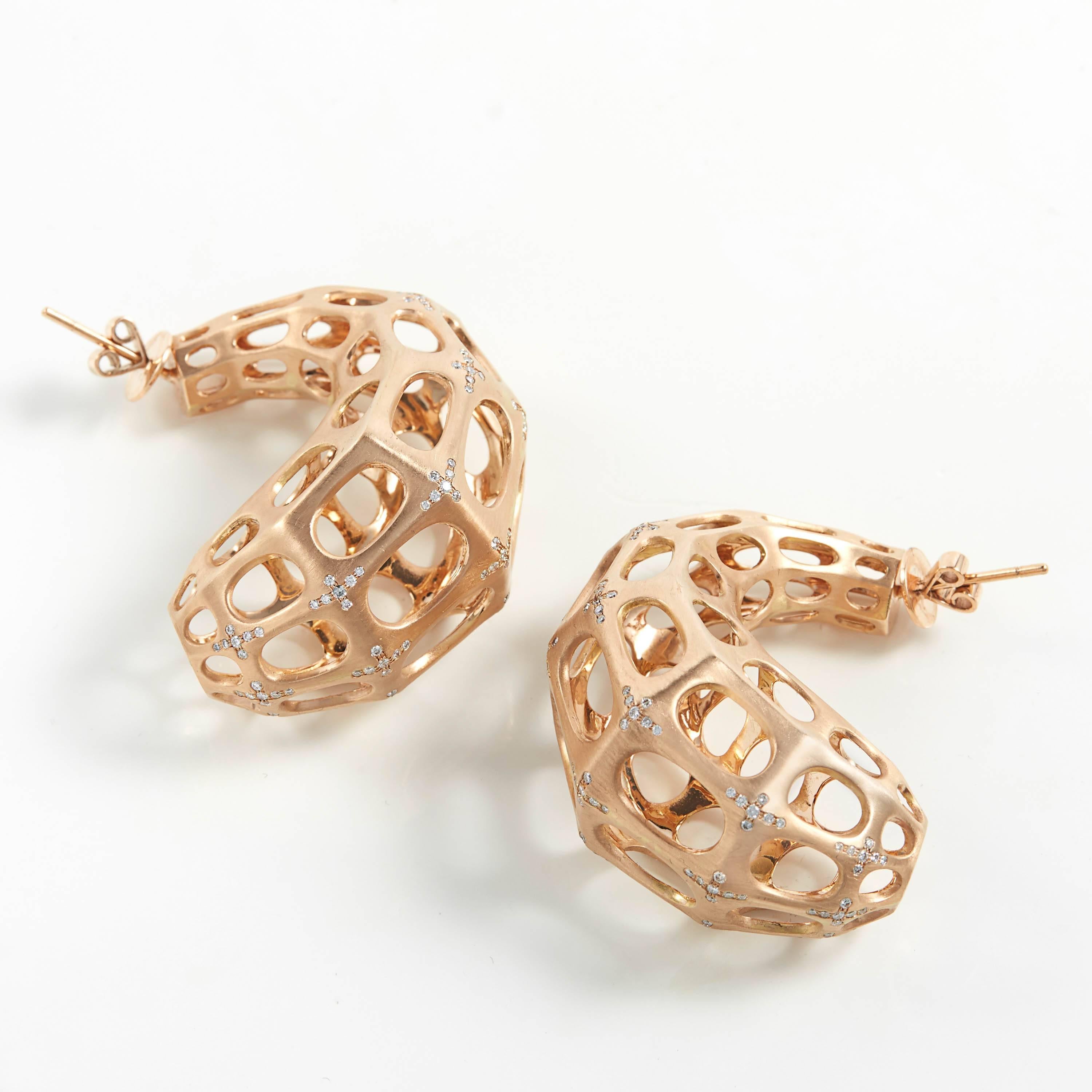 SAM SAAB 18k rose gold Contemporary and Modern earrings with accents of 1.09ct white diamonds.