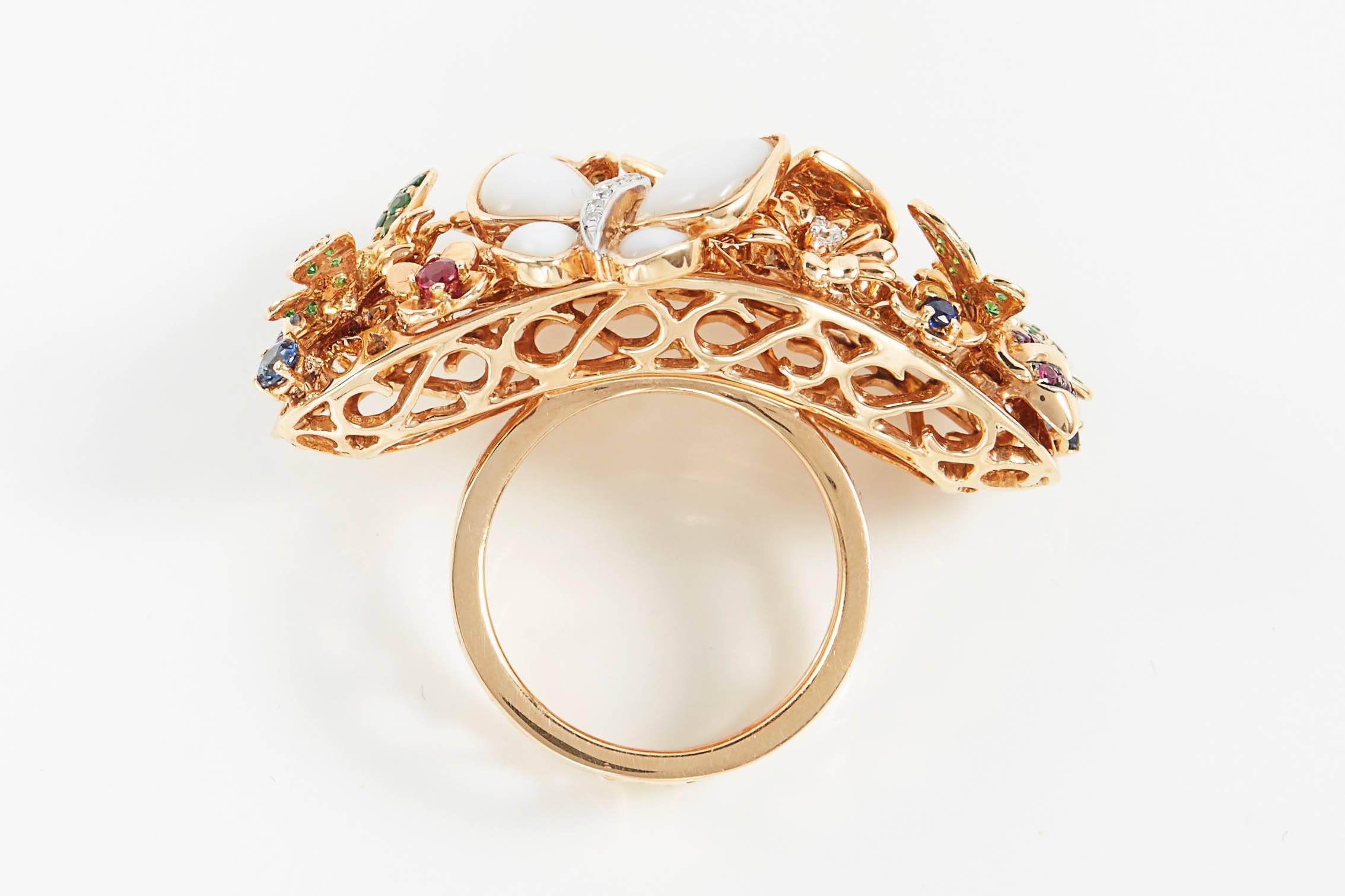 Contemporary SAM.SAAB Butterfly Bouquet Motif in Yellow Gold with Multiple Colored Gems For Sale