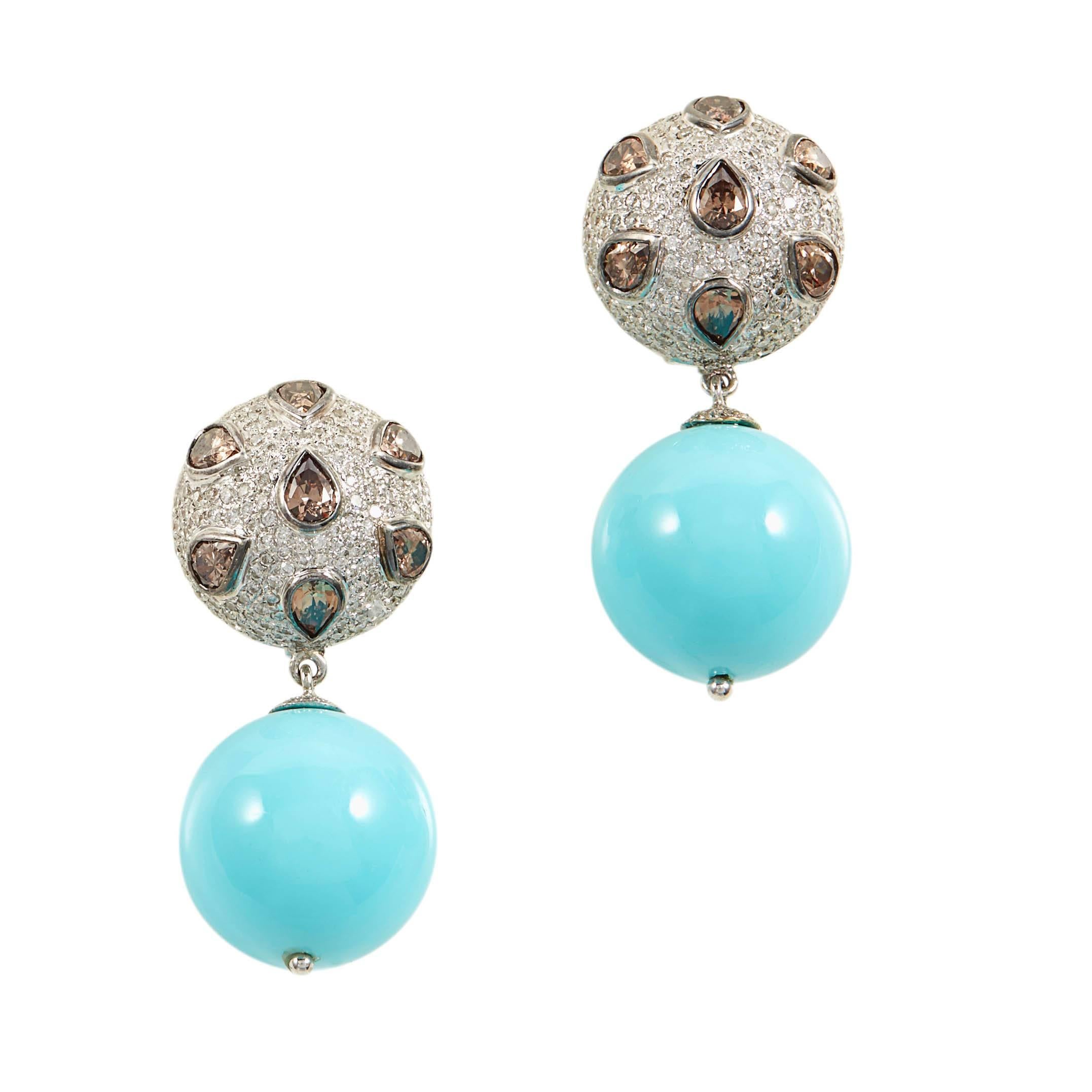 SAM.SAAB White Gold Turquoise and Diamond Earrings For Sale