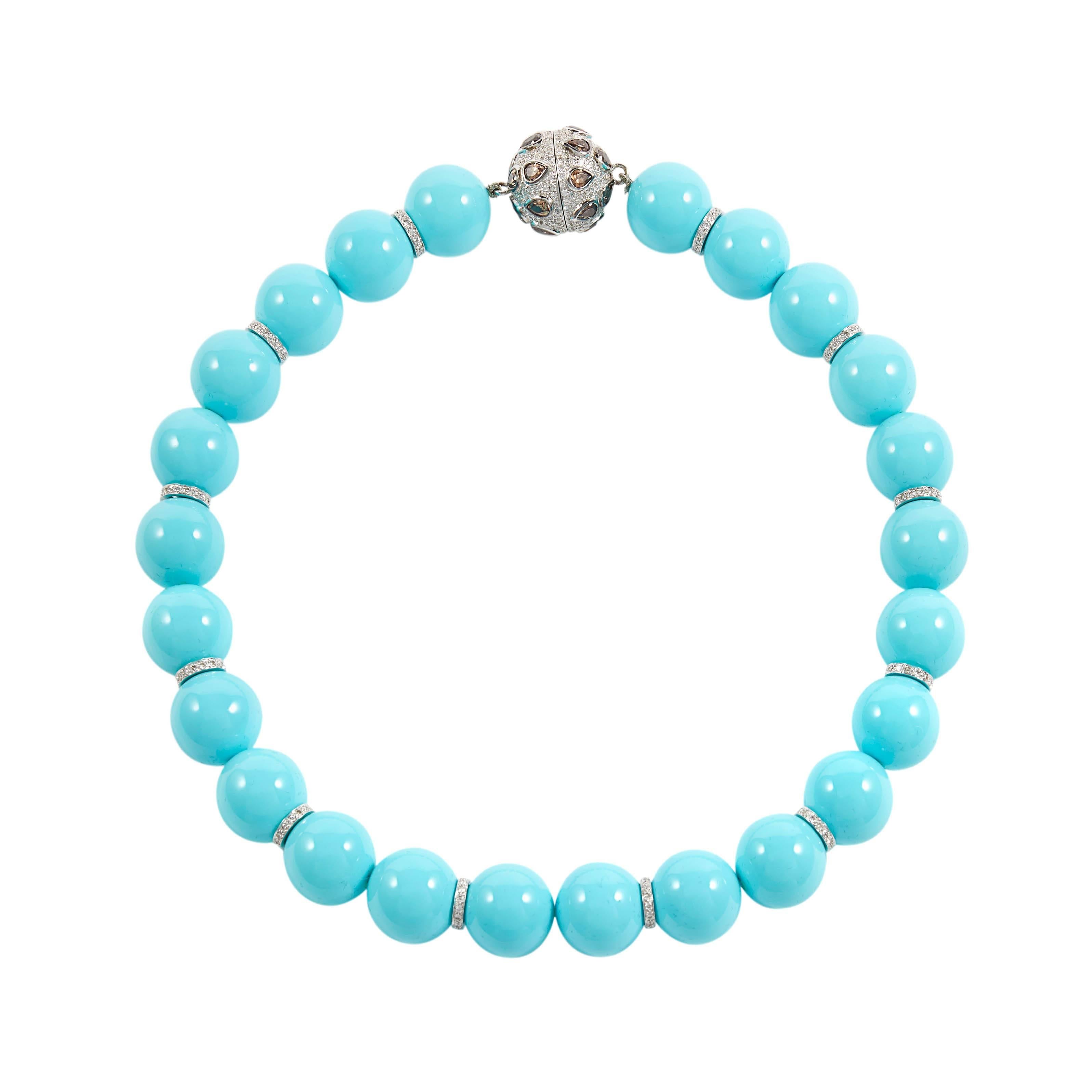 SAM.SAAB Turquoise and Diamond White Gold Necklace For Sale