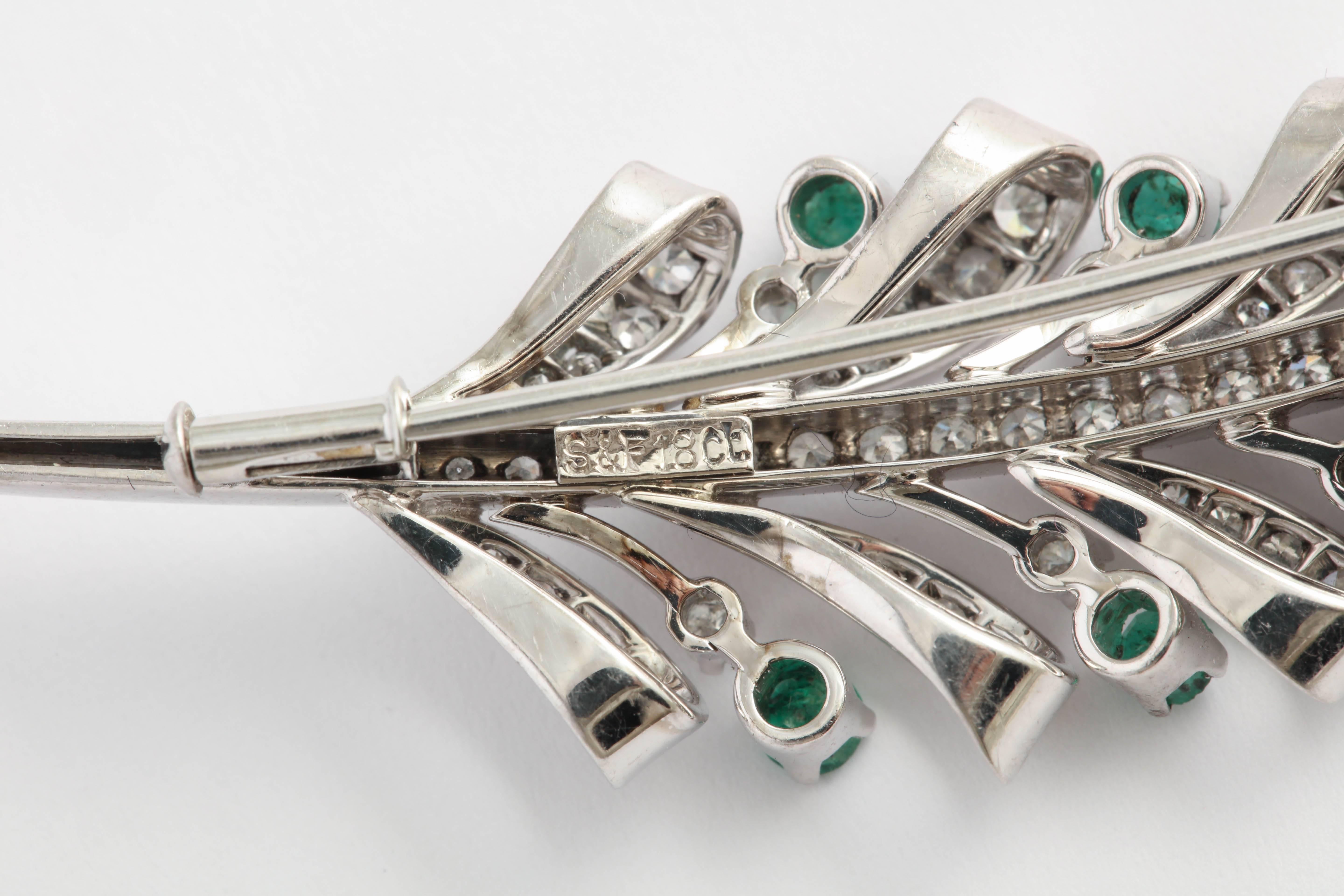 Spitzer & Fuhrmann Emerald and Diamond Spray Pin In Excellent Condition In New York, NY