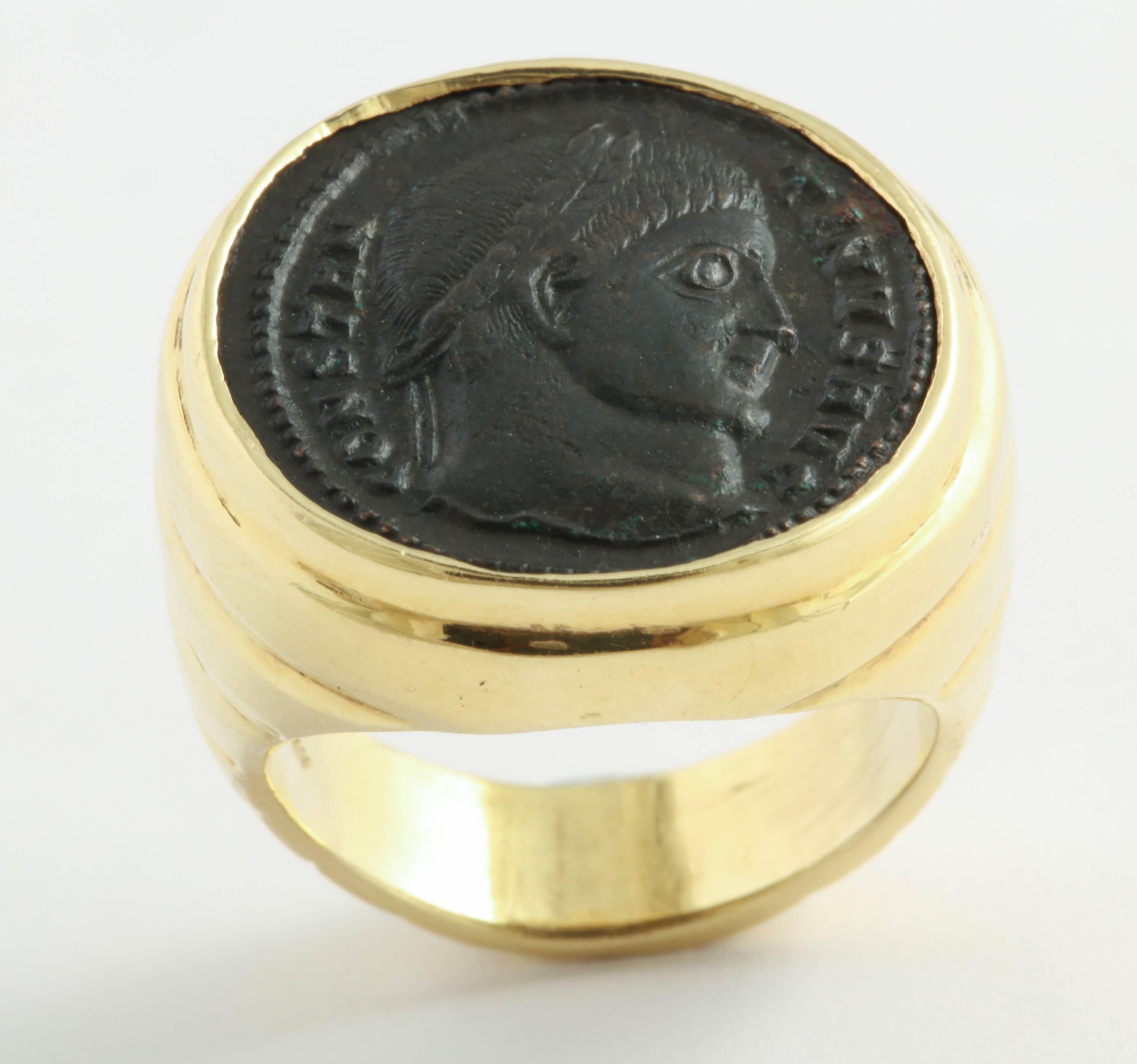 Women's or Men's Bronze Head of Constantine 1, Mounted as a Ring